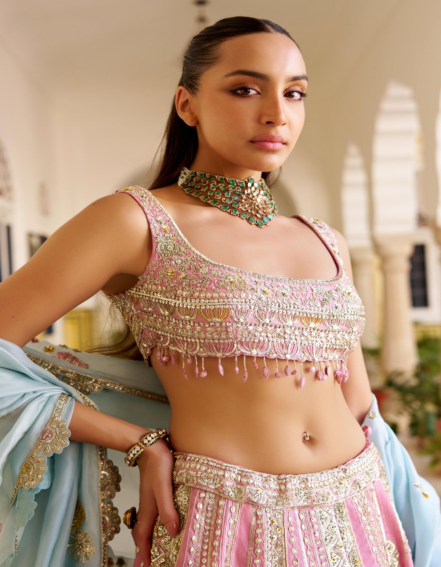 Rosaline Pink Organza Lehenga Set