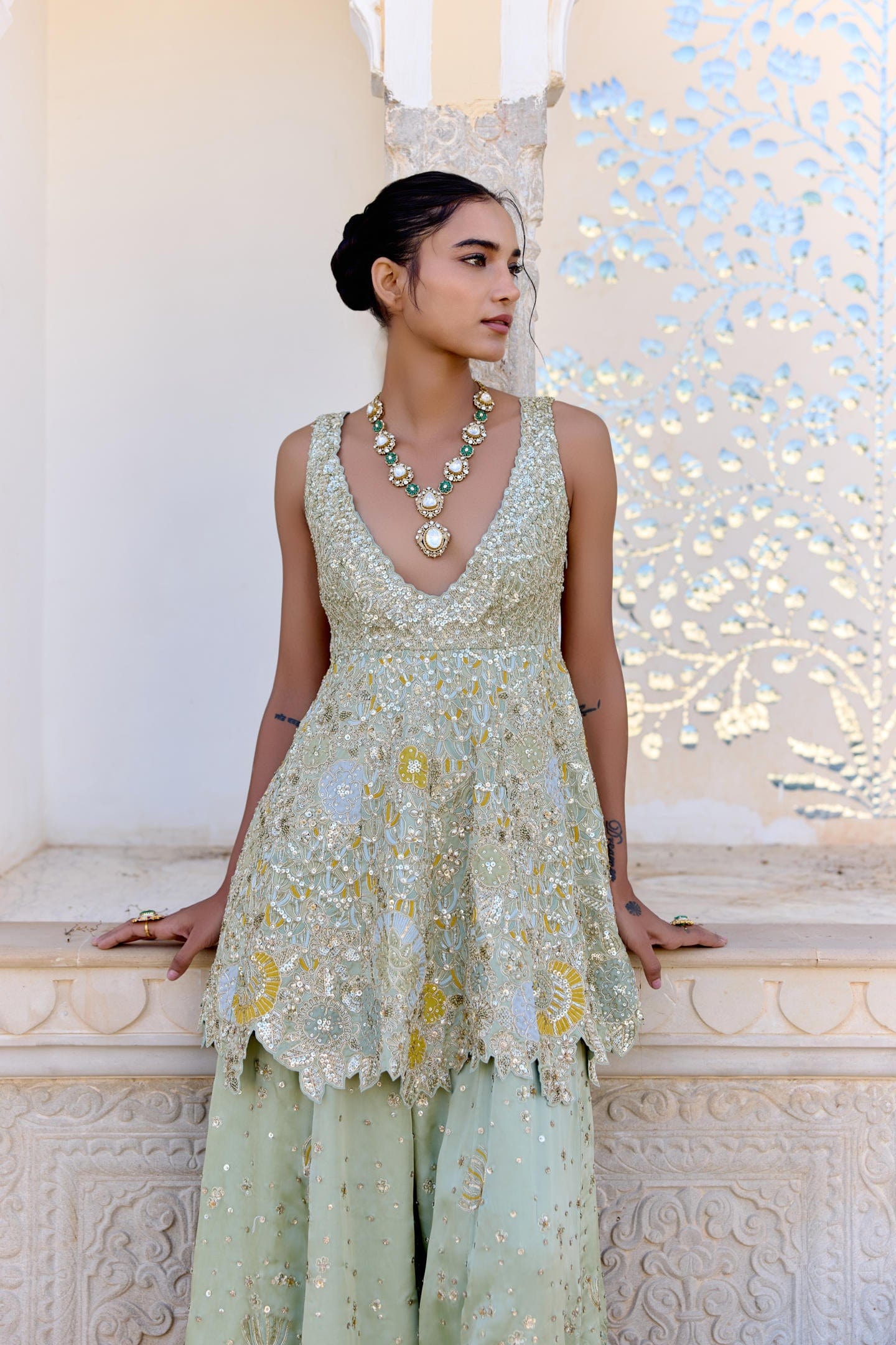 Sage Peplum Garara Set