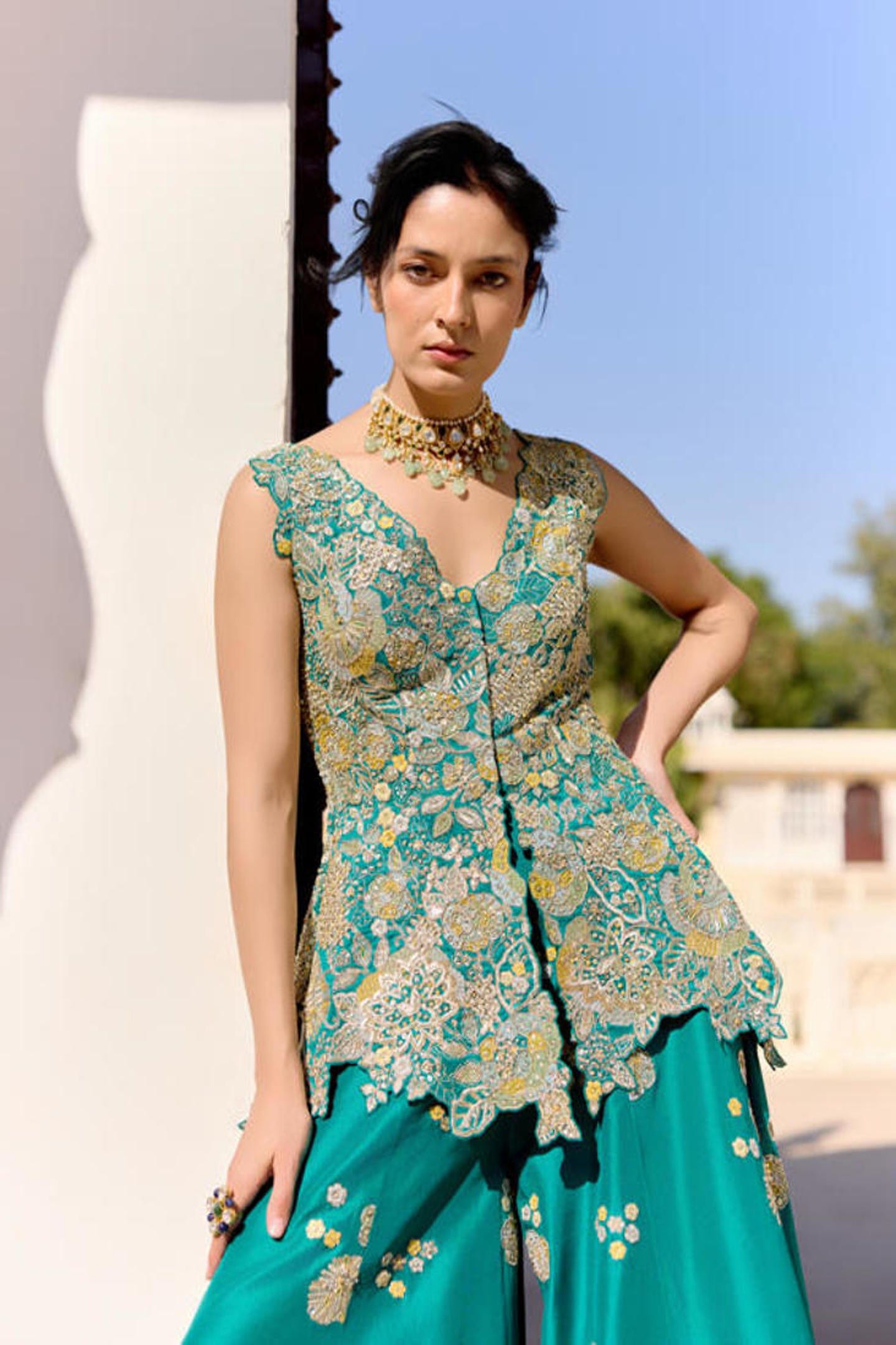 Pine Green Peplum Garara Set