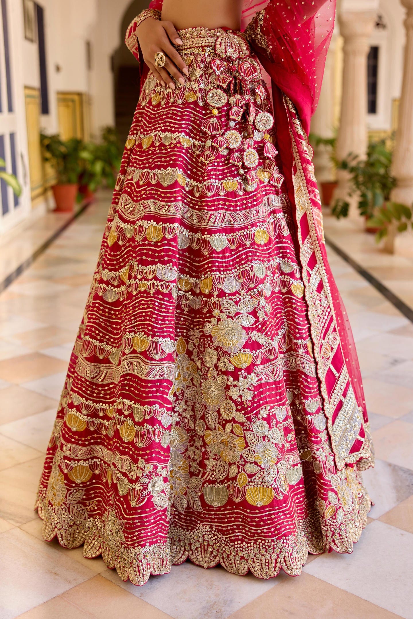 Cut Ruby Organza Lehenga Set