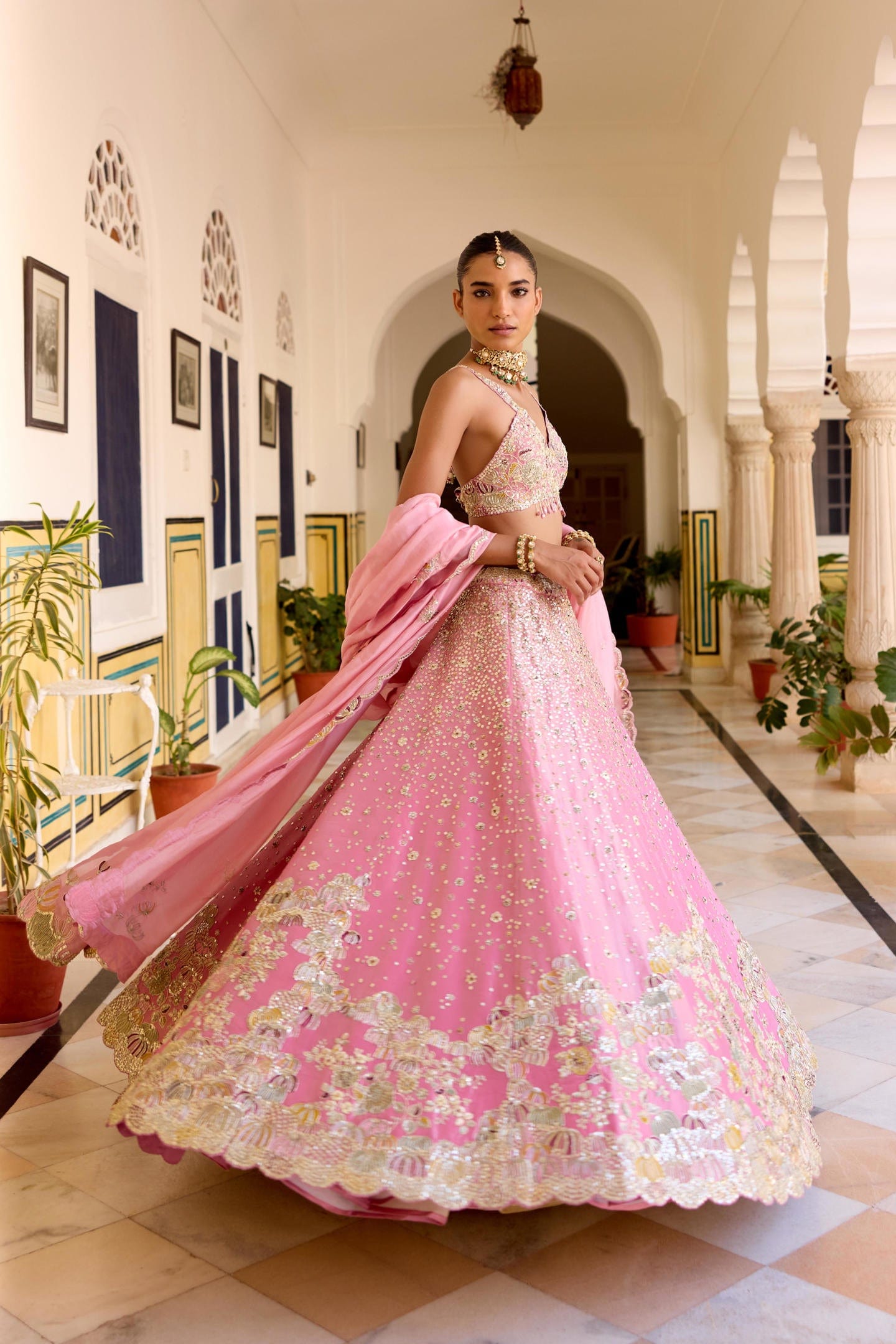 Rosaline Pink Tissue Lehenga Set