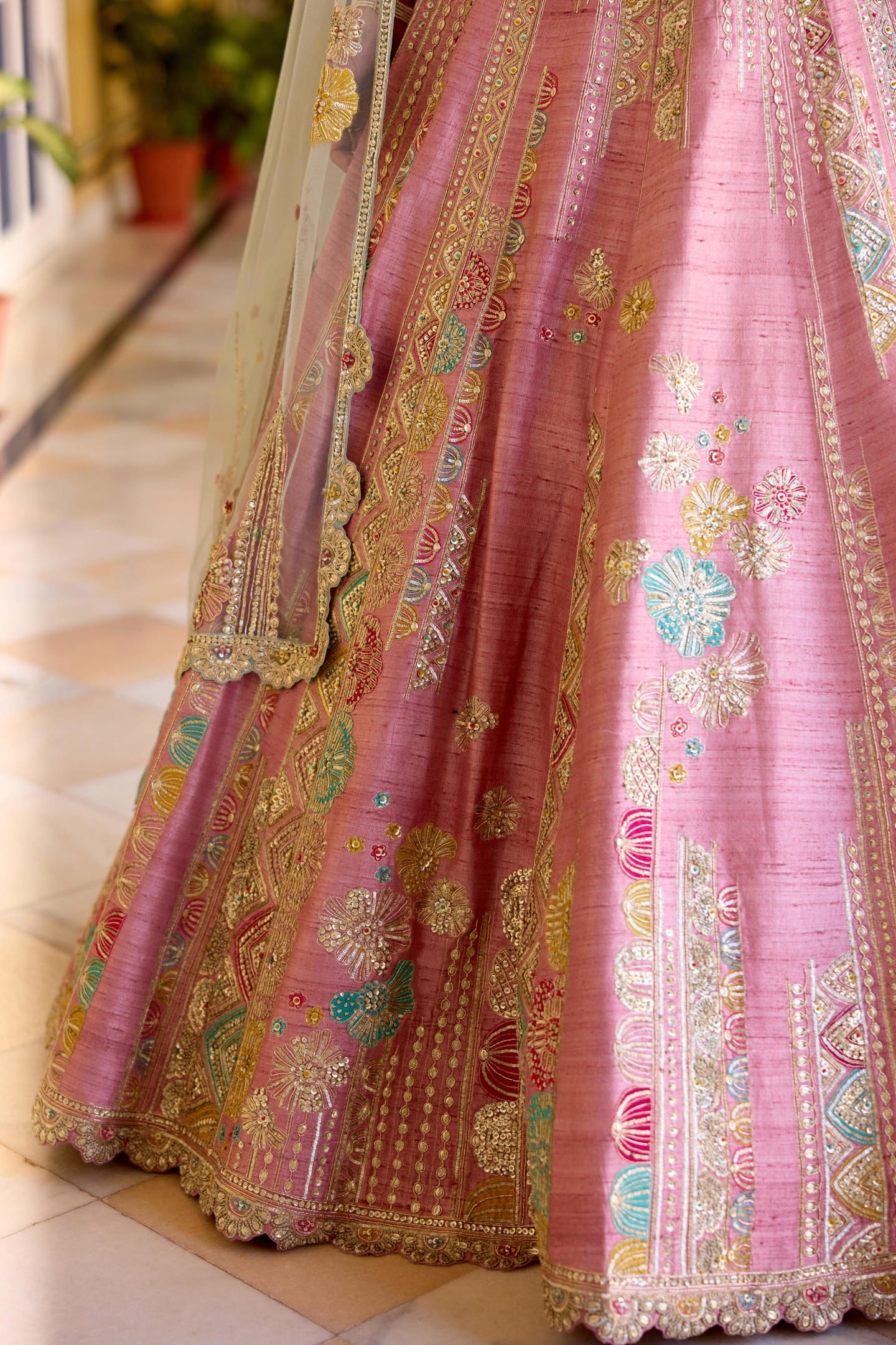 Rosaline Pink Raw Silk Lehenga Set