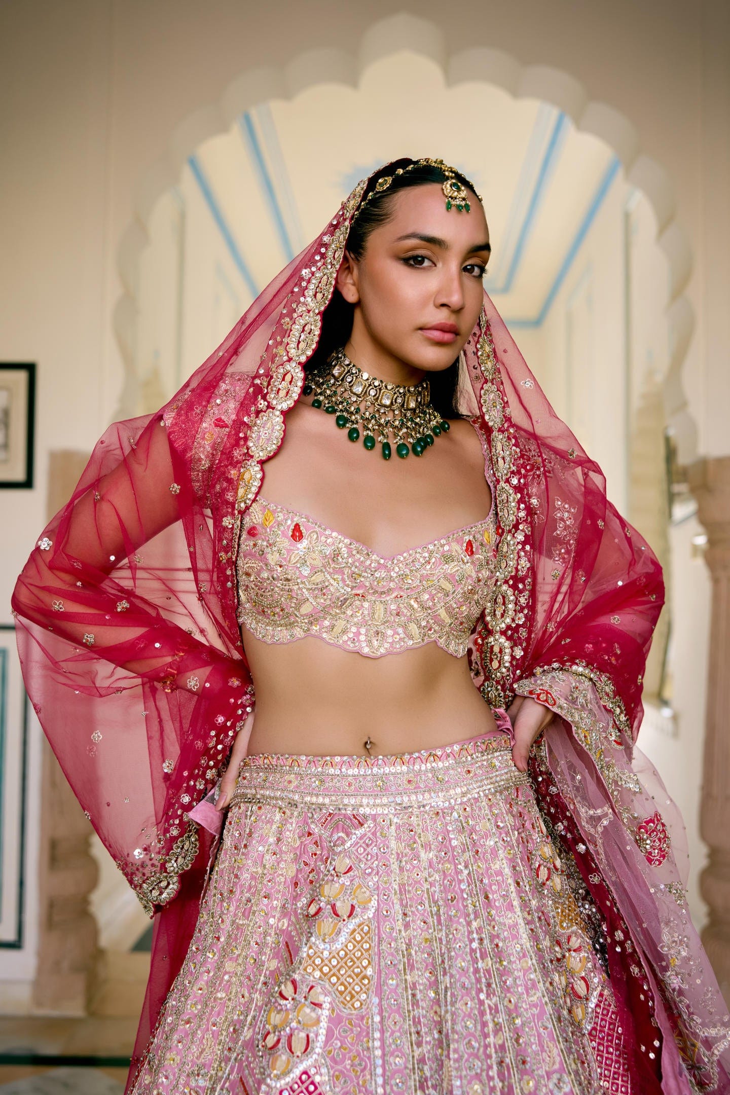 Rosaline Pink Mulberry Silk Bridal Lehenga Set