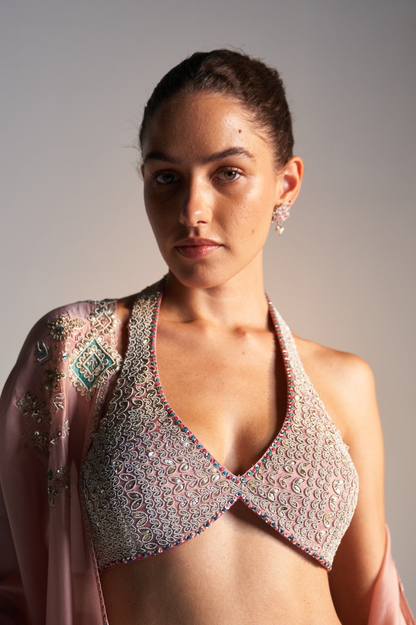 Camellia pink organza lehenga