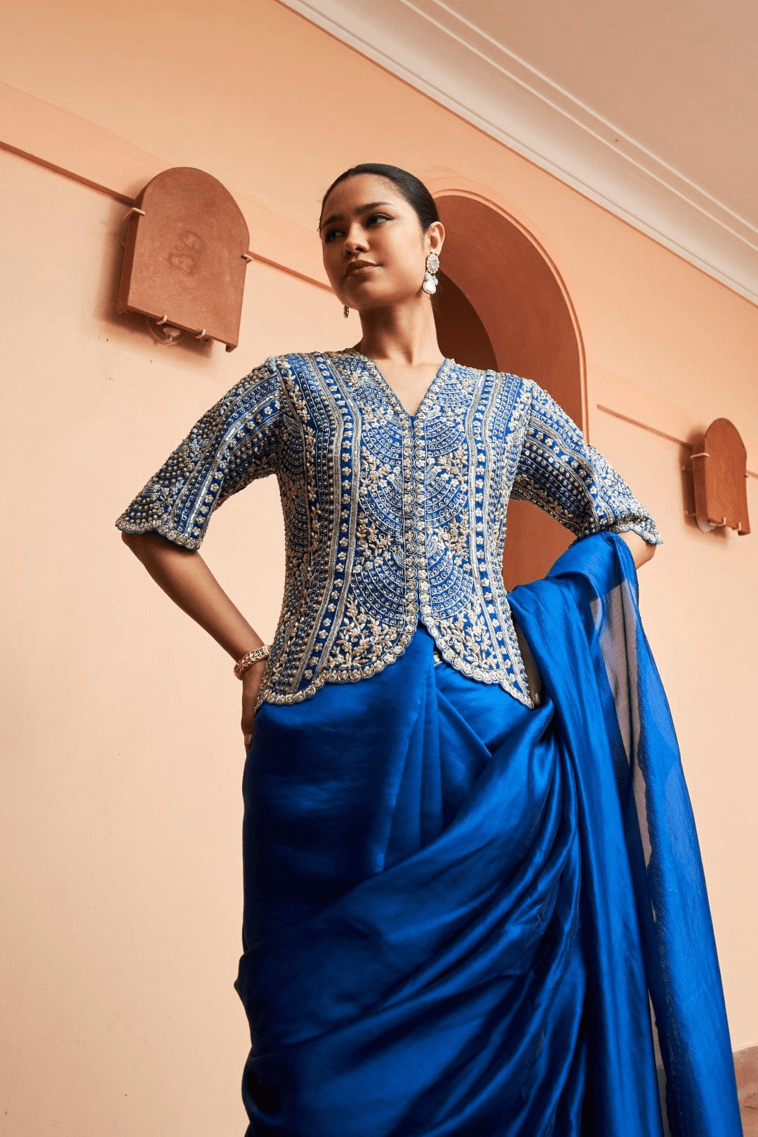Jade Blue Saree with Embroidered Koti Blouse