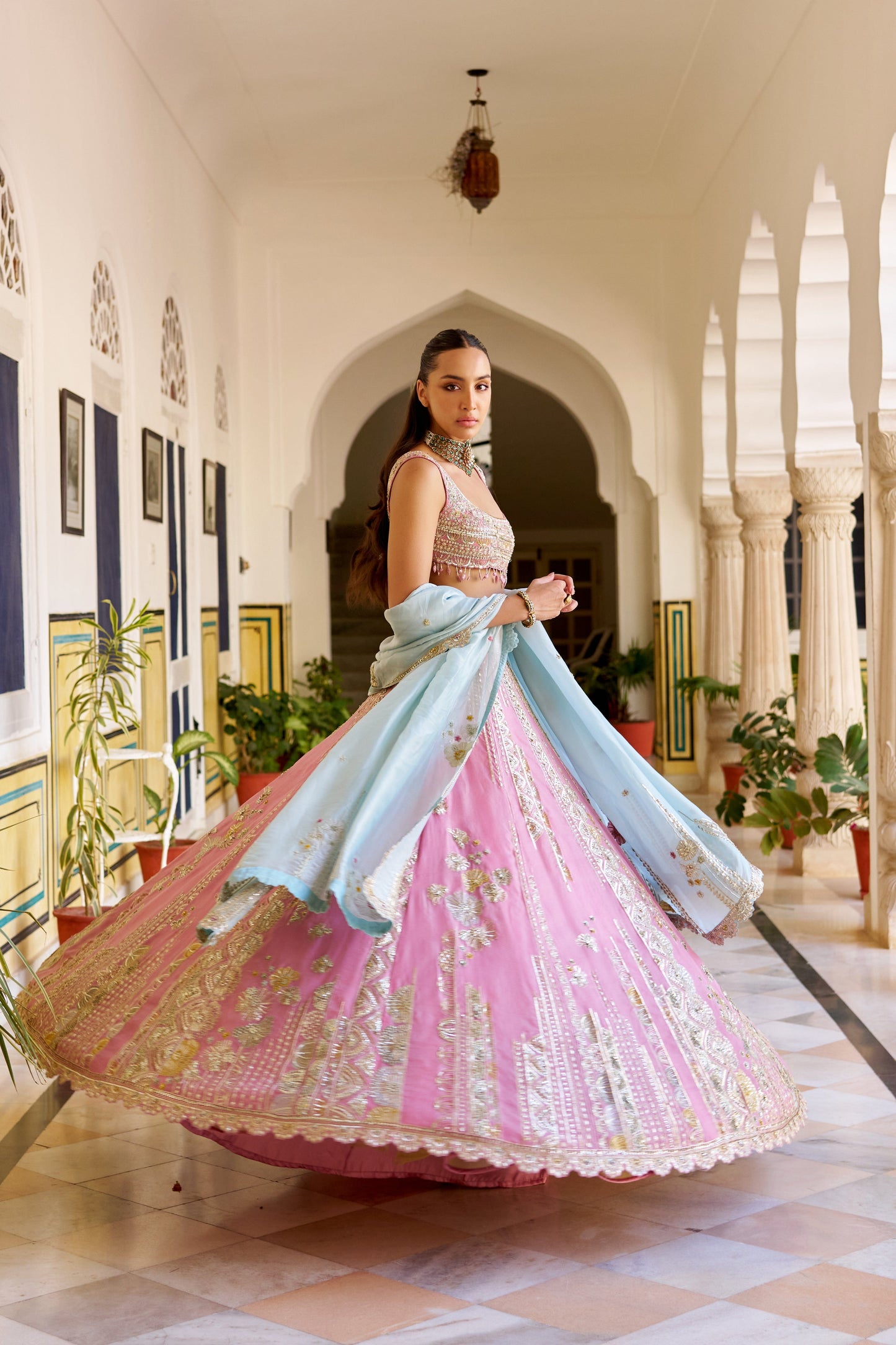 Rosaline Pink Organza Lehenga Set