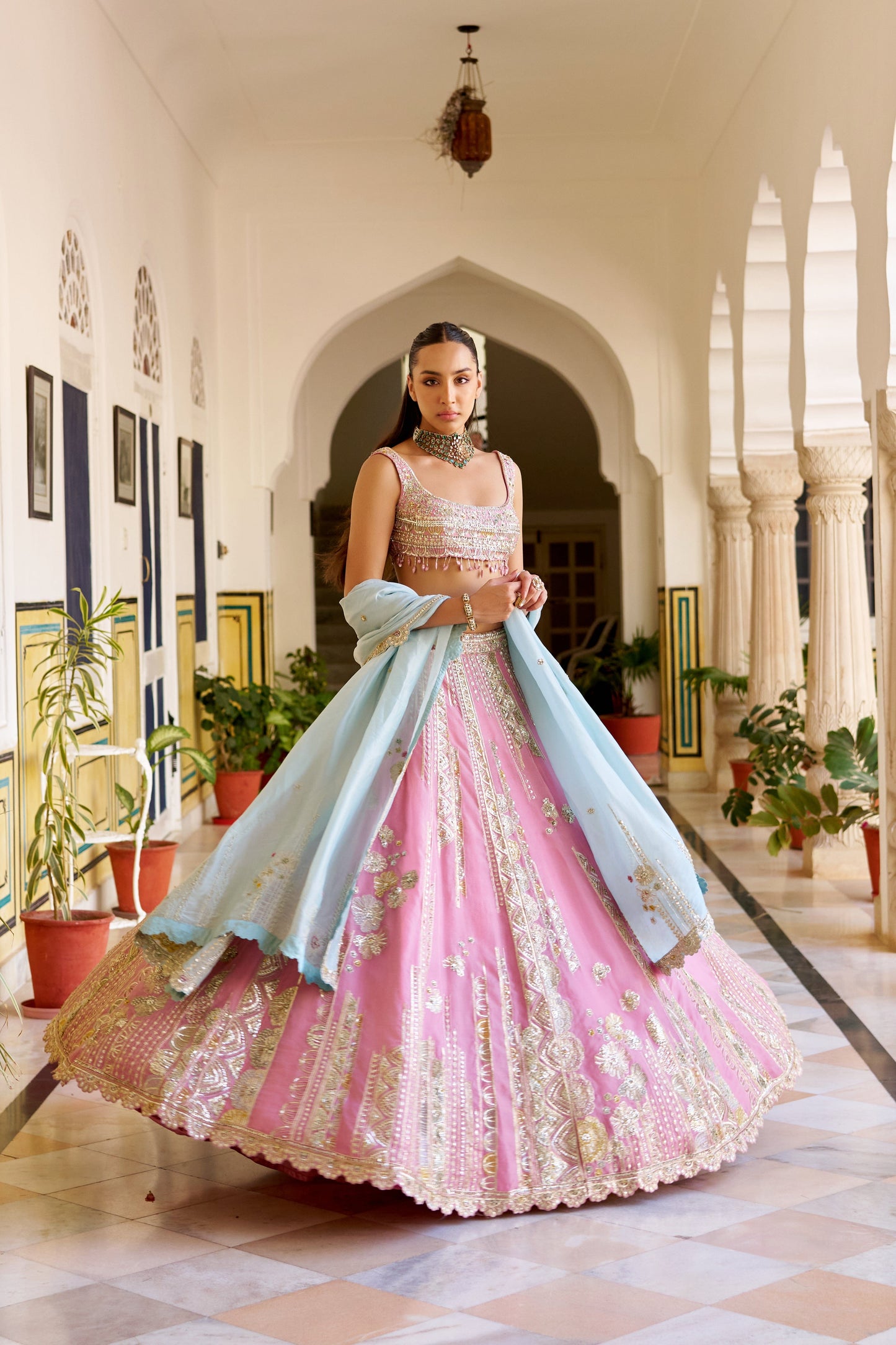 Rosaline Pink Organza Lehenga Set