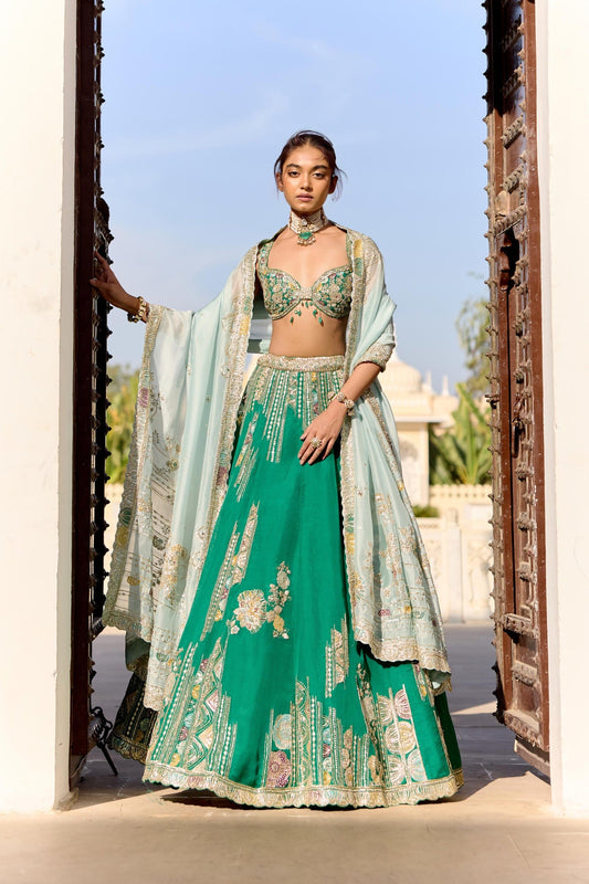 Jewel Green Organza Lehenga Set