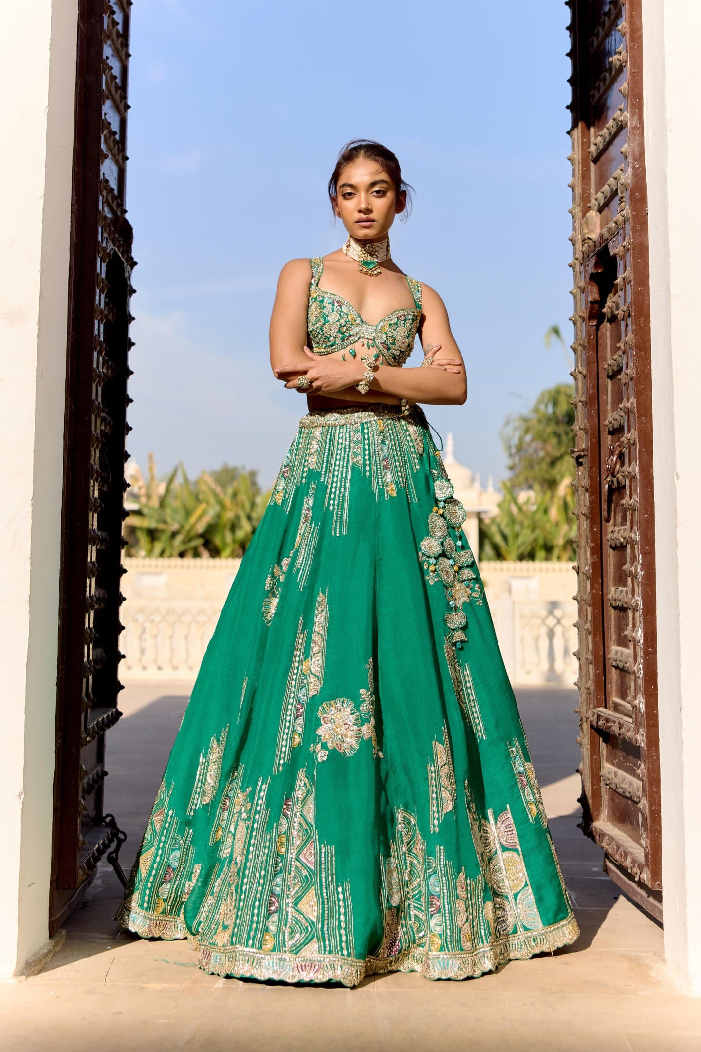 Jewel Green Organza Lehenga Set