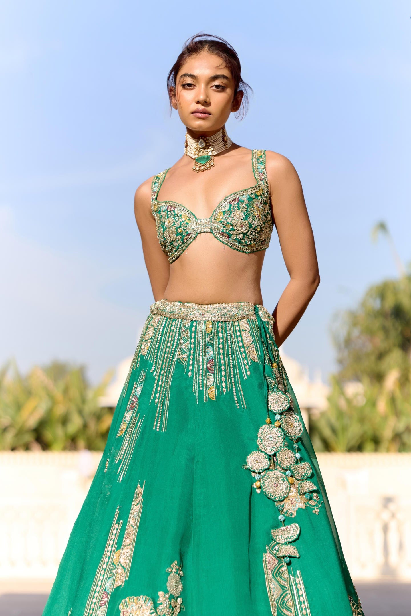 Jewel Green Organza Lehenga Set