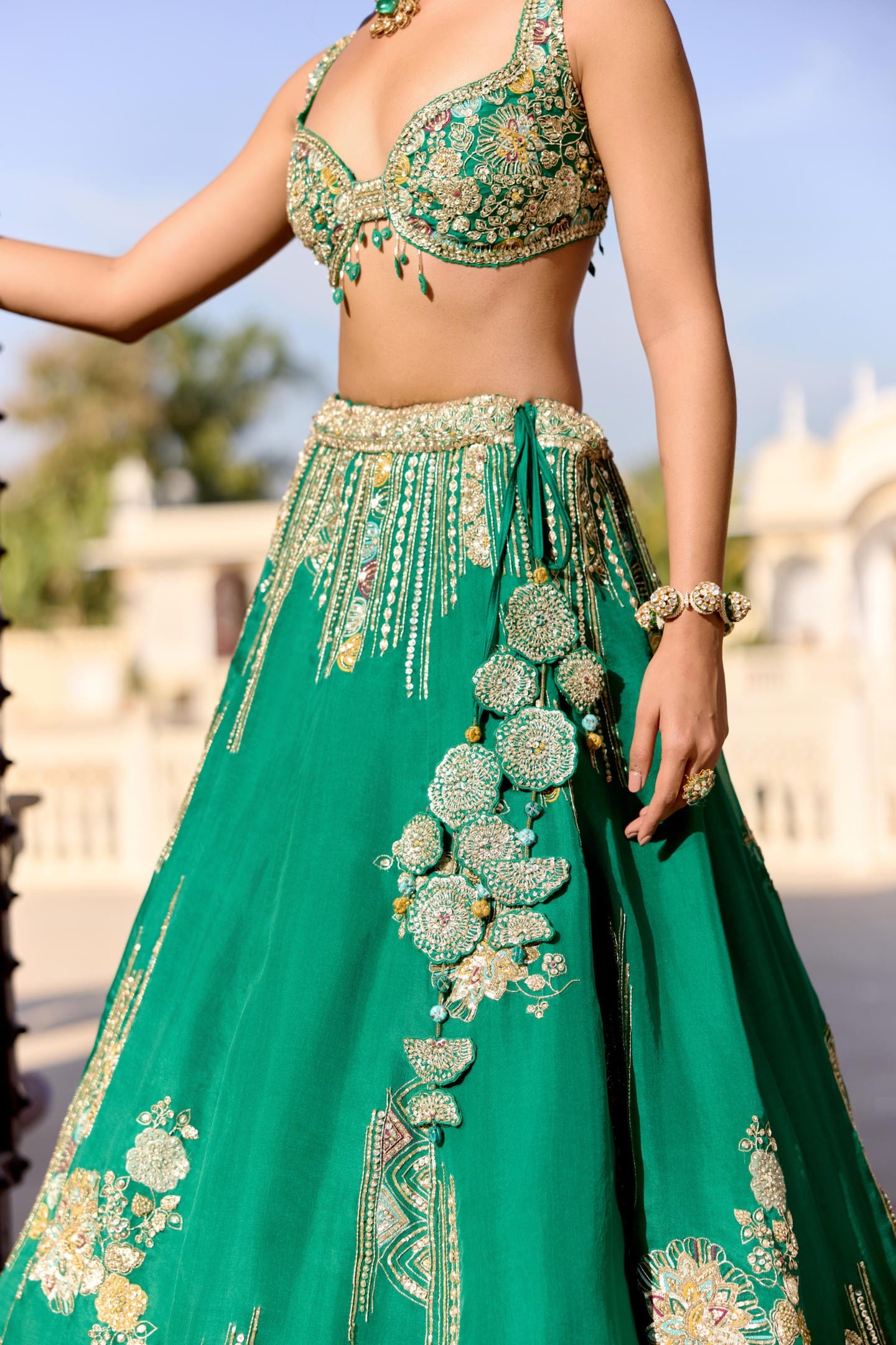 Jewel Green Organza Lehenga Set