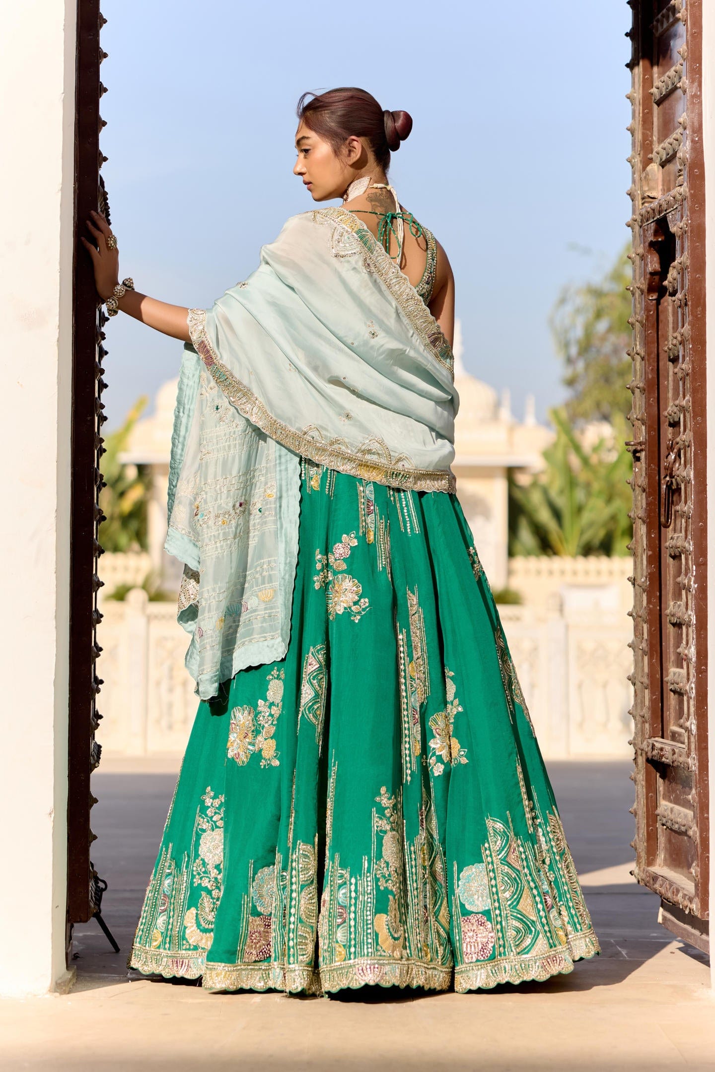Jewel Green Organza Lehenga Set