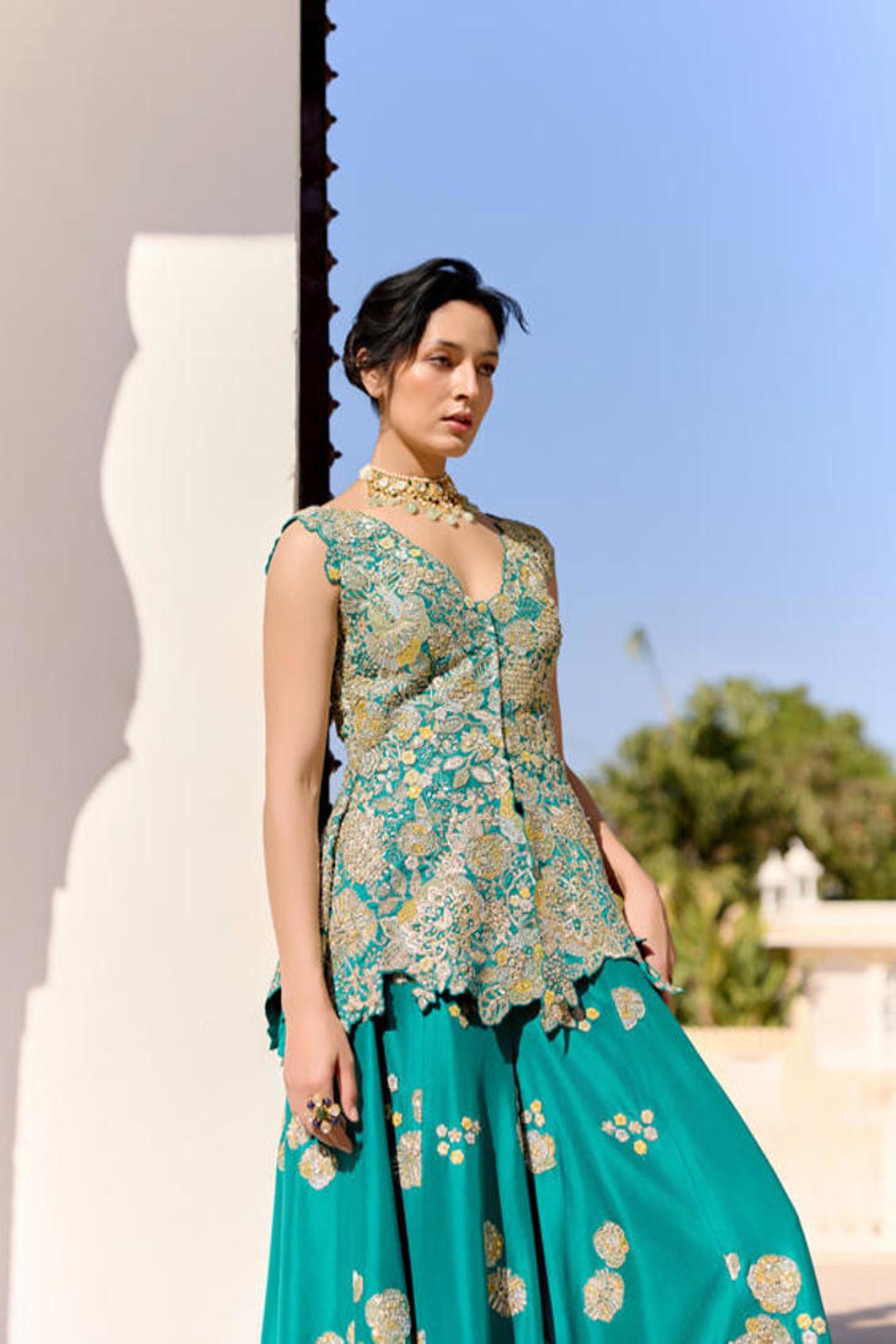 Pine Green Peplum Garara Set