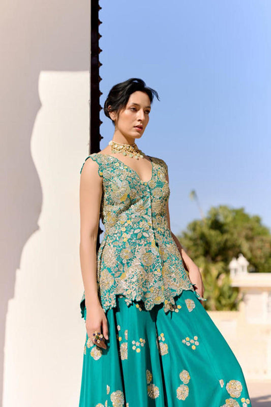 Pine Green Peplum Garara Set