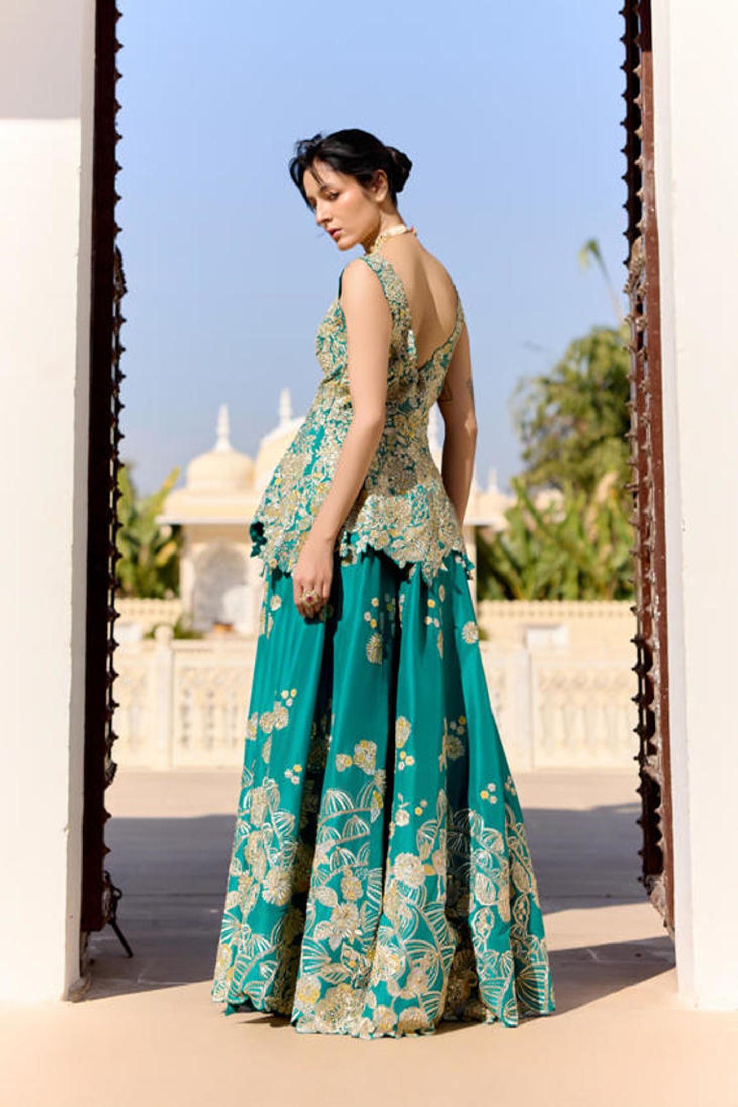 Pine Green Peplum Garara Set