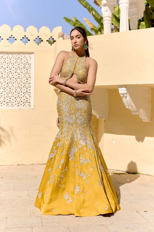 Canary Yellow Fish Cut Lehenga
