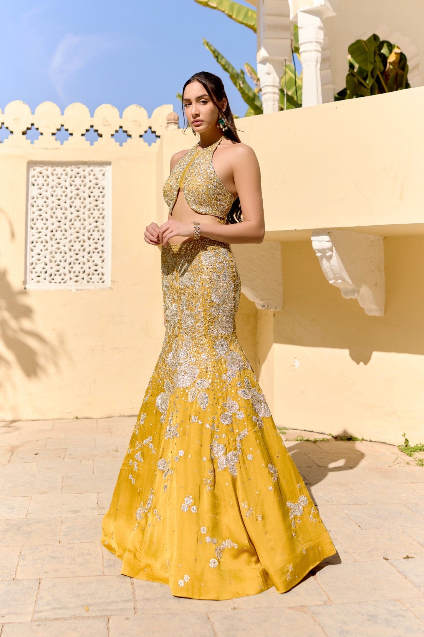 Canary Yellow Fish Cut Lehenga