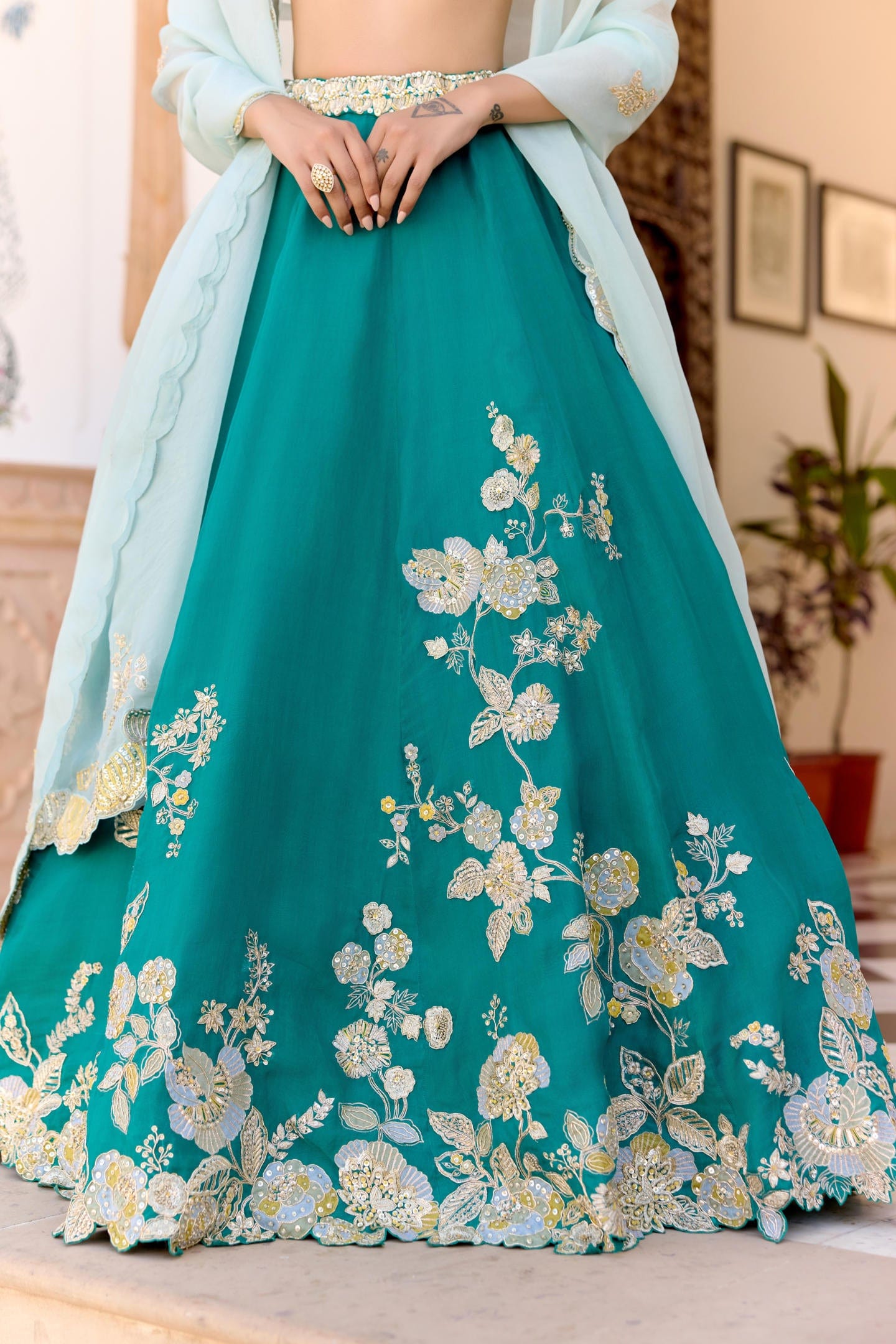 Pine Green Jaal Embroidered Lehenga Set