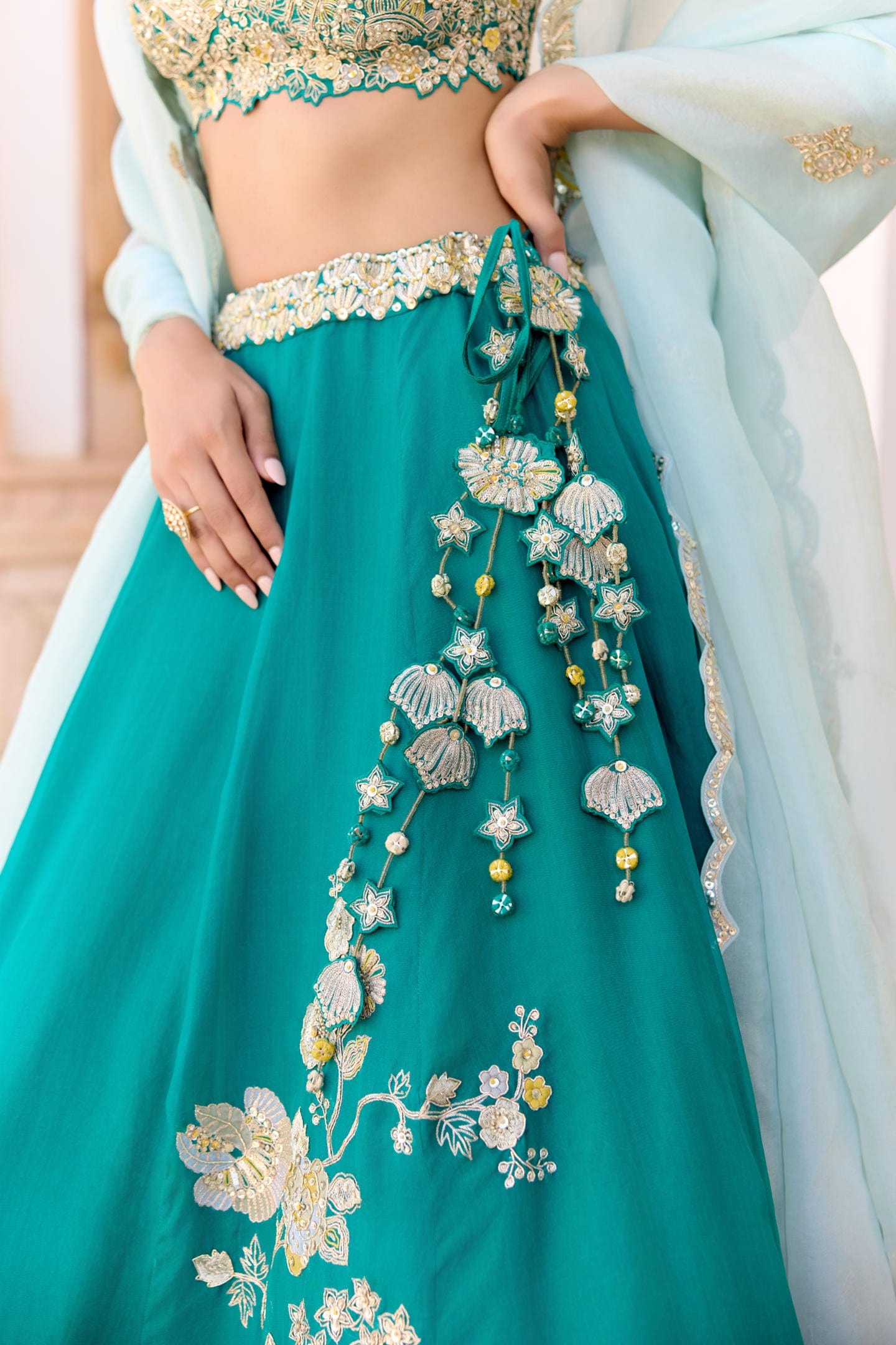 Pine Green Jaal Embroidered Lehenga Set