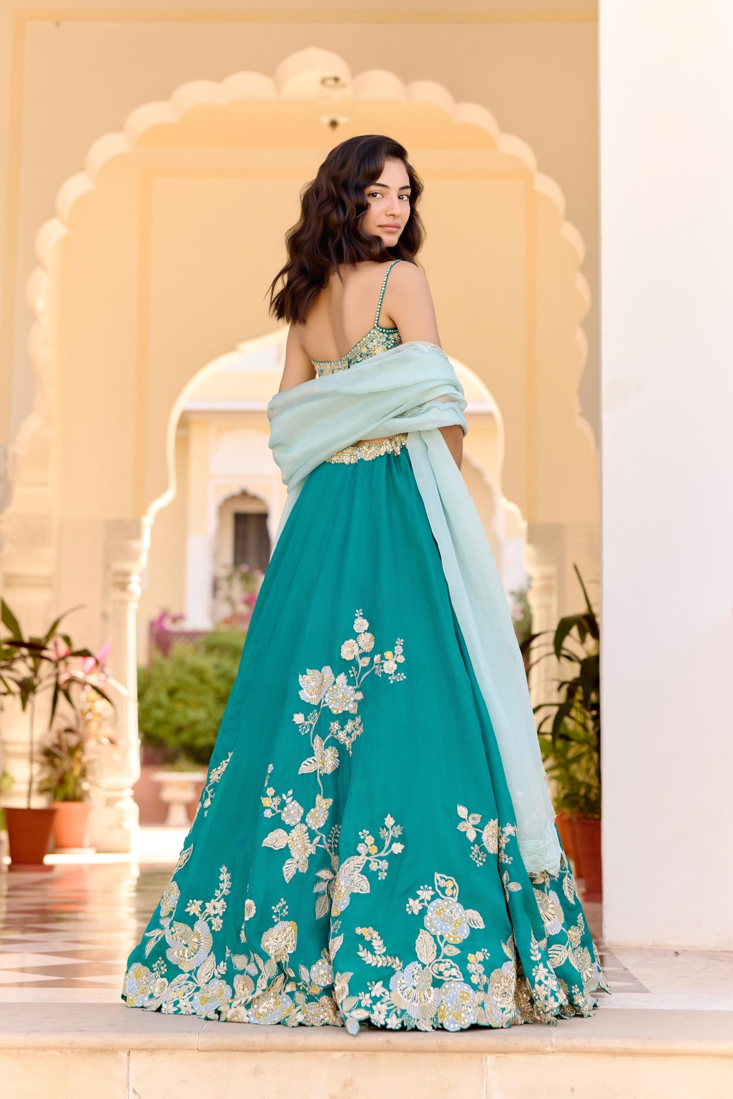 Pine Green Jaal Embroidered Lehenga Set