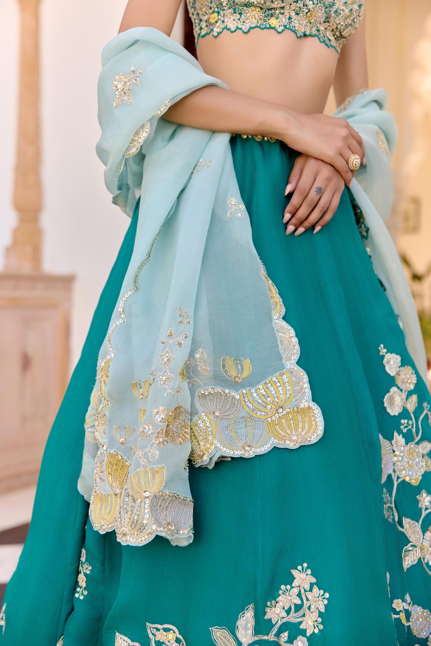 Pine Green Jaal Embroidered Lehenga Set