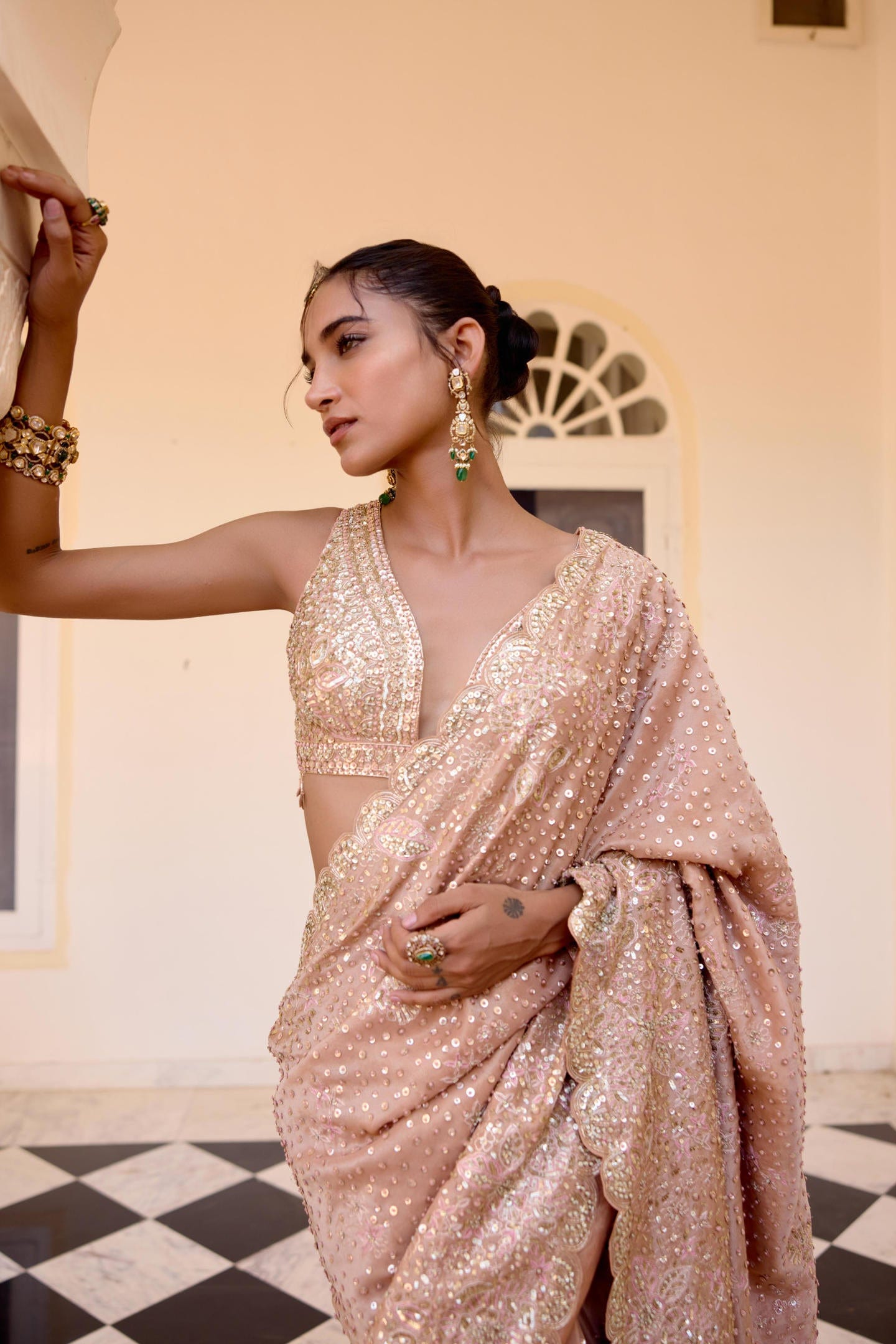 Caramel Taupe Tissue Saree Set