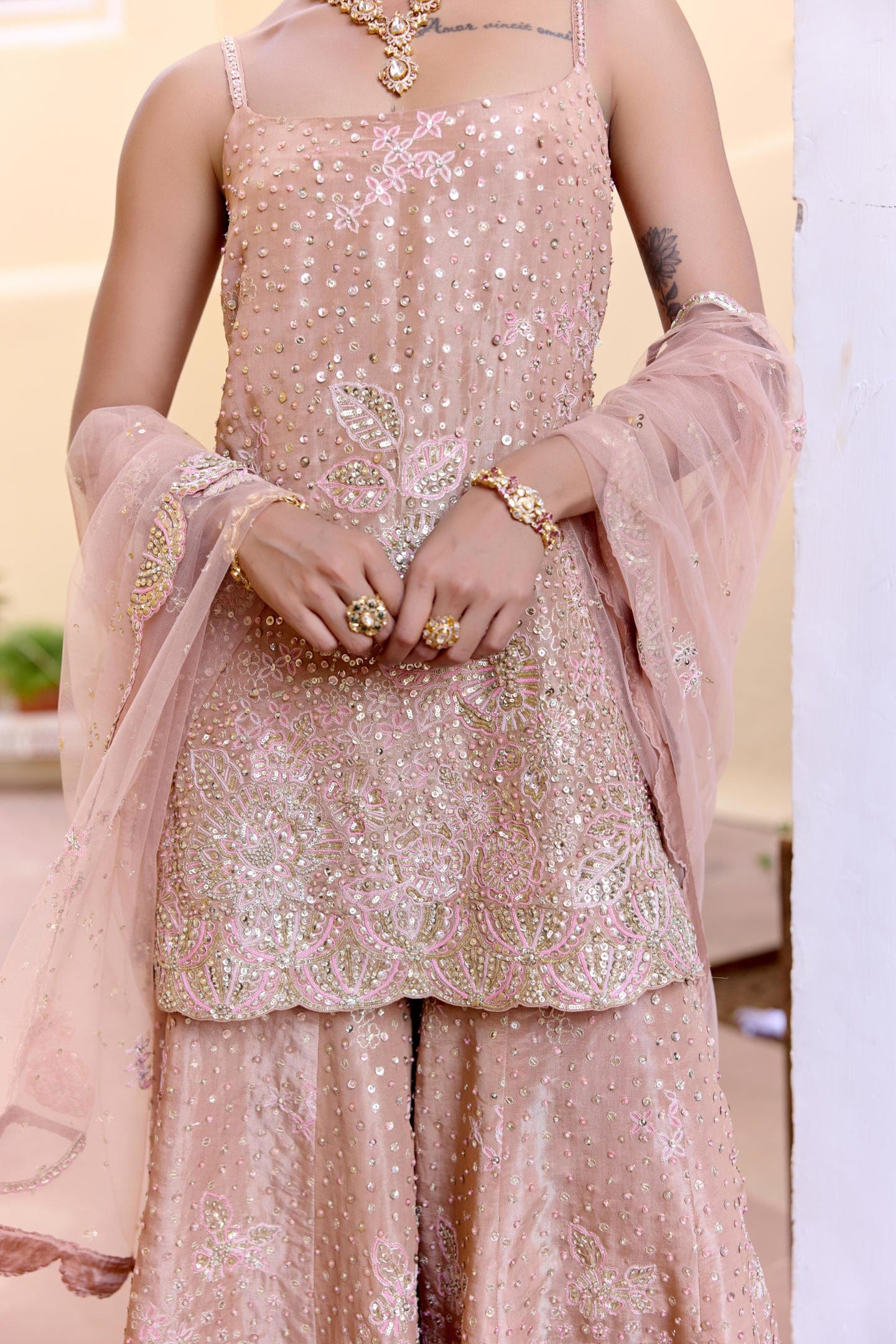 Caramel Taupe Sharara Set