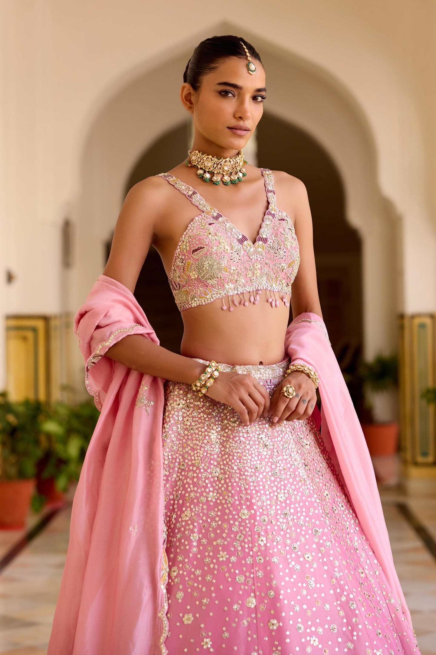 Rosaline Pink Tissue Lehenga Set