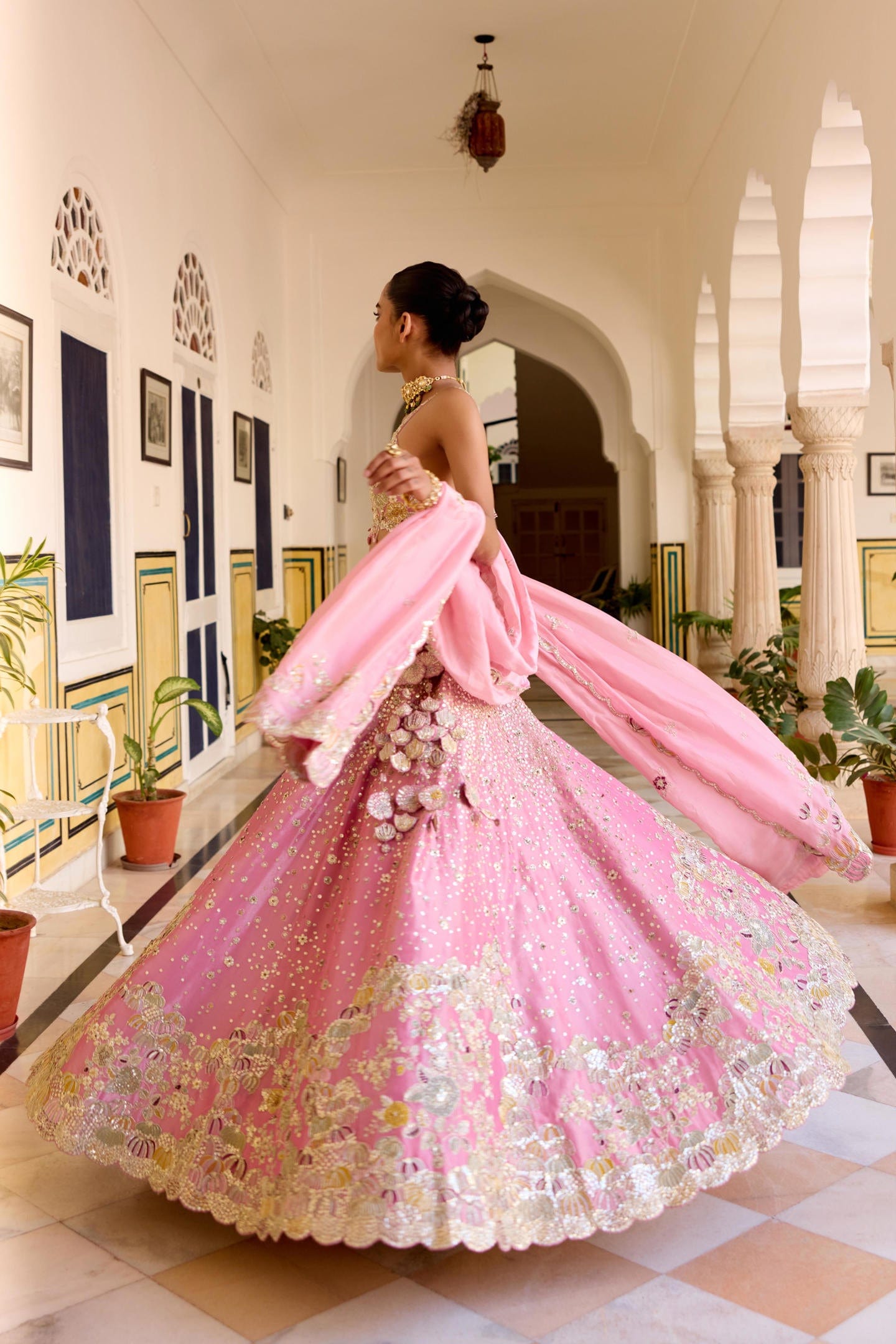 Rosaline Pink Tissue Lehenga Set