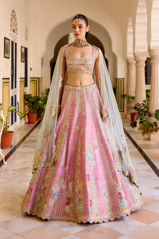 Rosaline Pink Raw Silk Lehenga Set