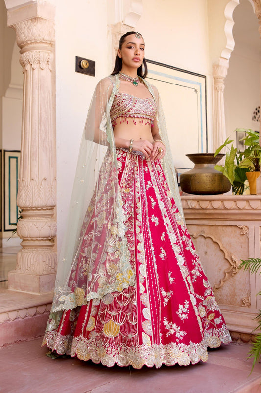 Cut Ruby Mulberry Silk Lehenga Set