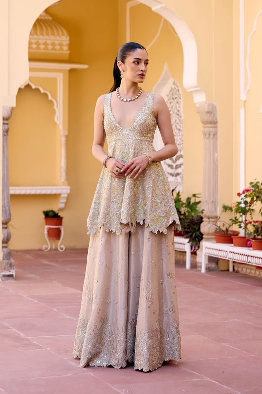 Frost Champagne Peplum Garara Set