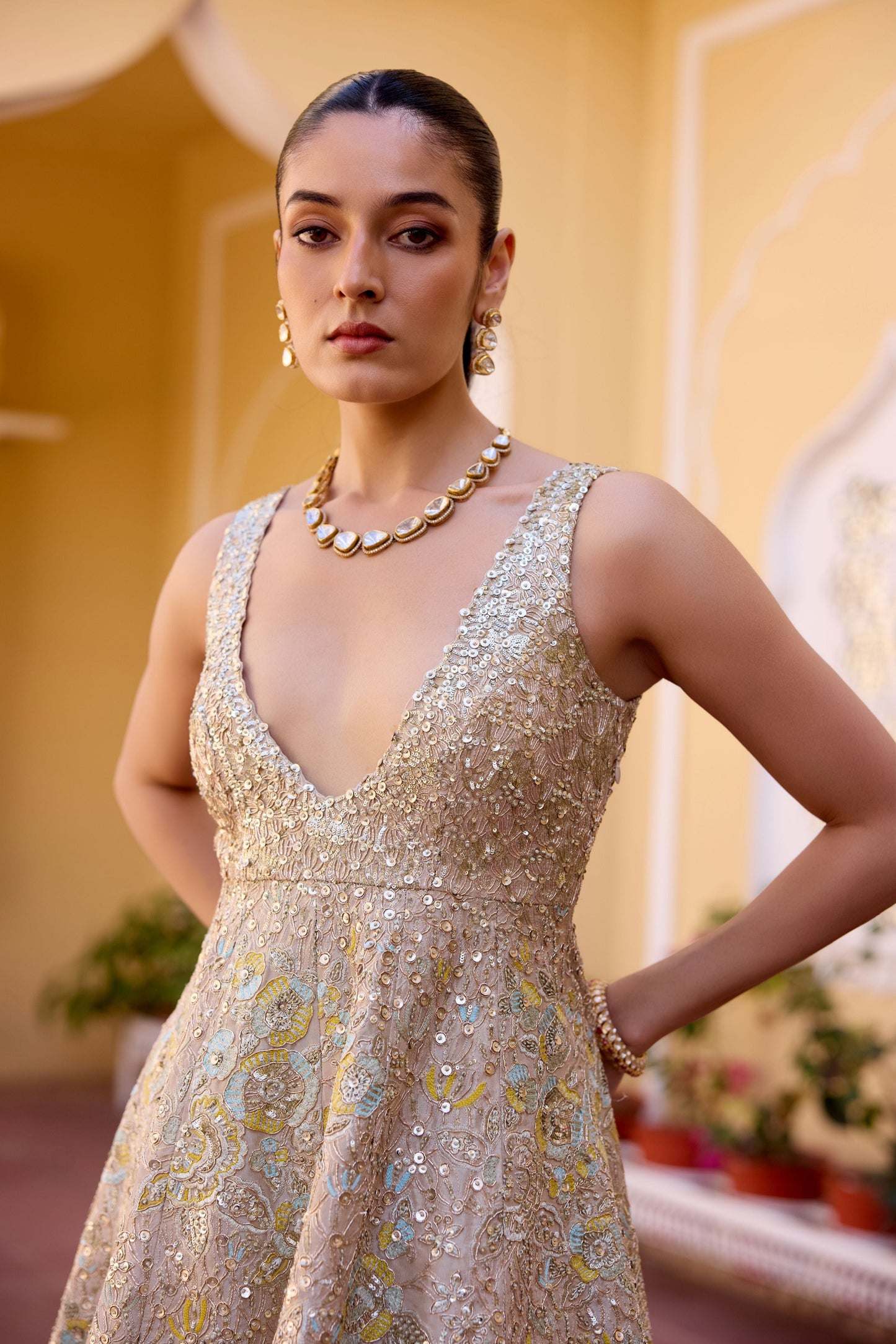 Frost Champagne Peplum Garara Set