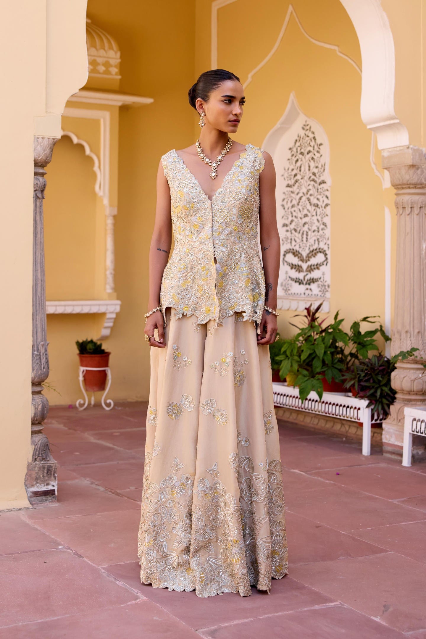 Jacket Style Peplum Top Garara Set