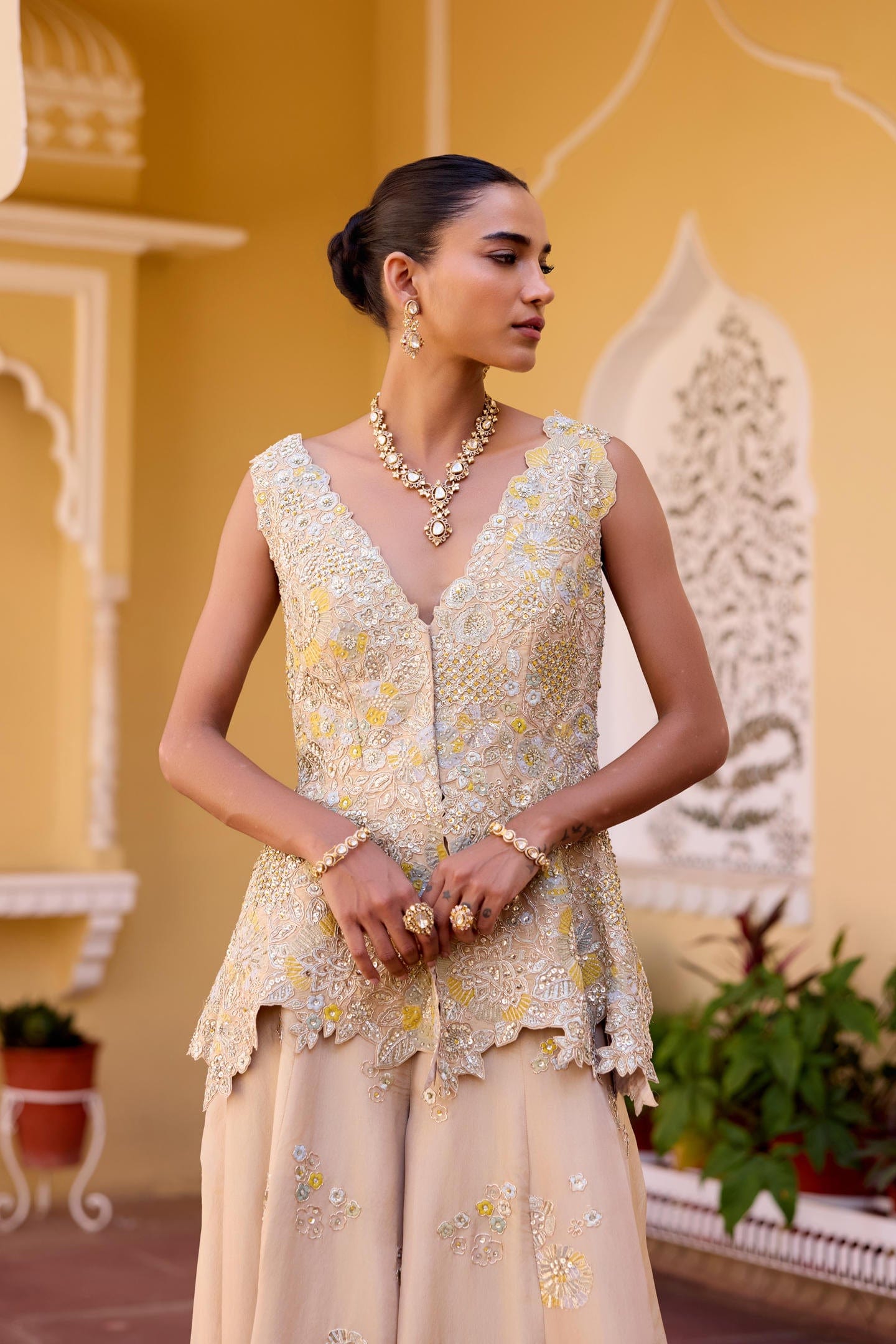 Jacket Style Peplum Top Garara Set