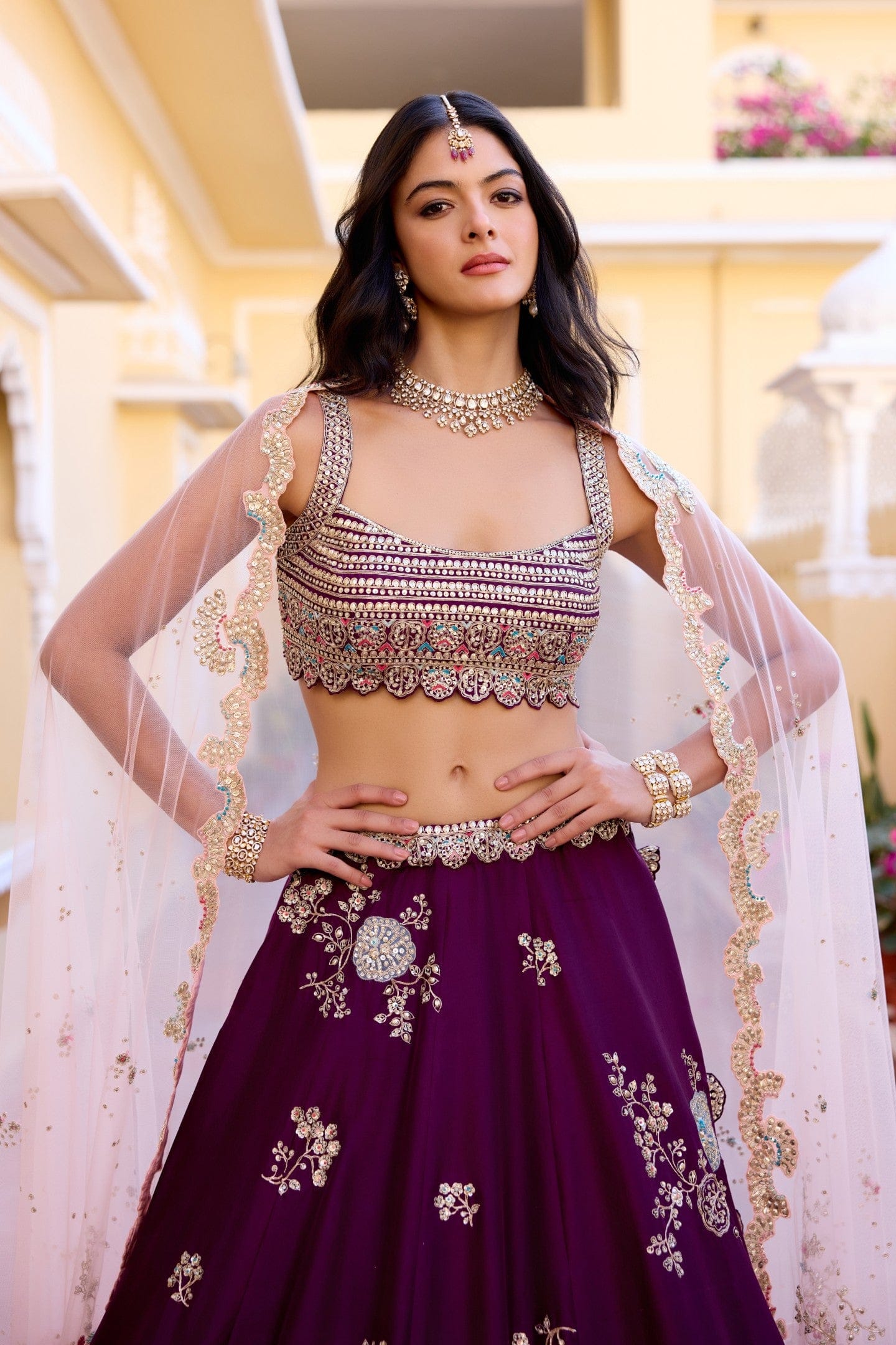Aubergine Mulberry Silk Lehenga Set