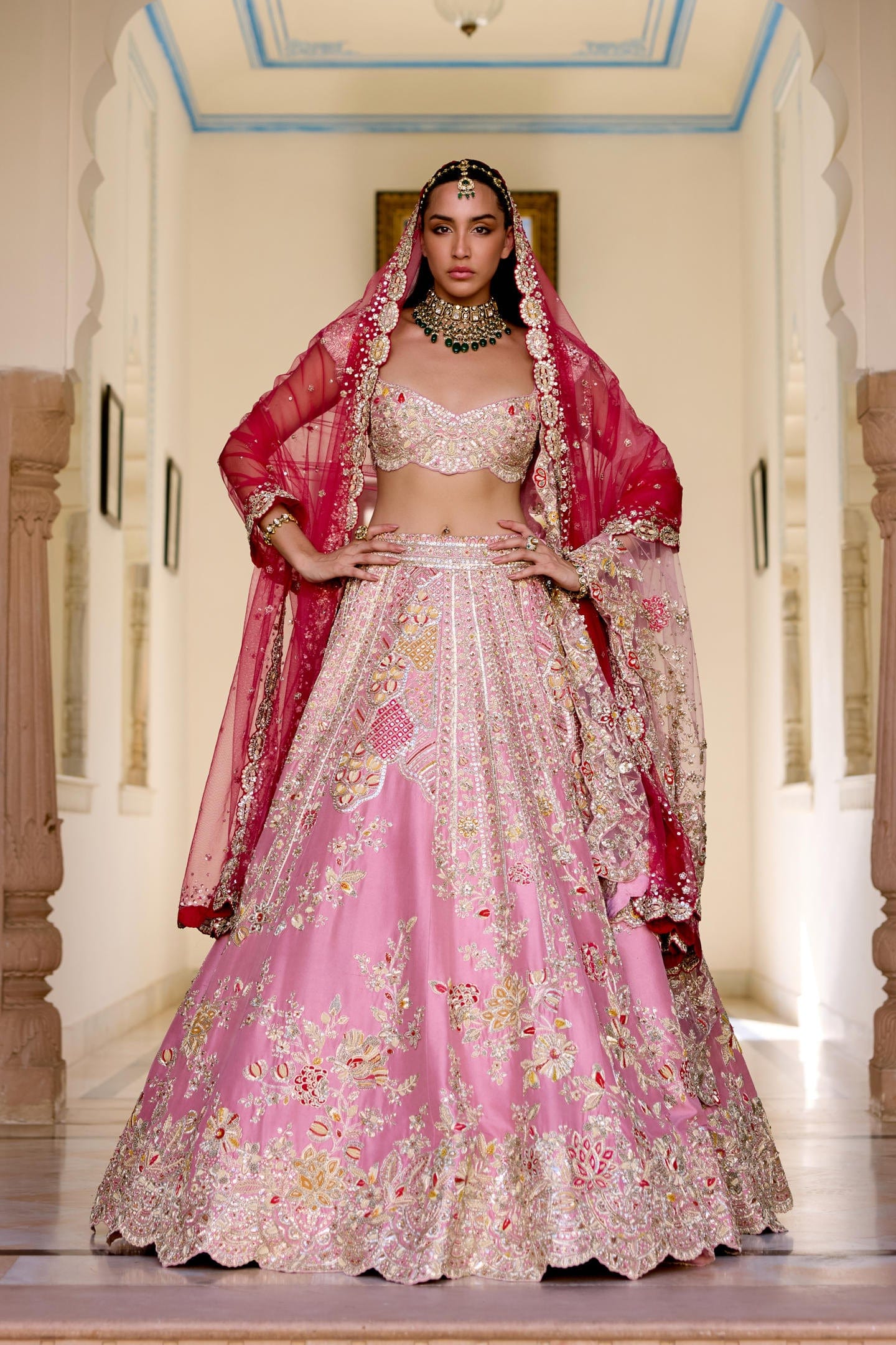 Rosaline Pink Mulberry Silk Bridal Lehenga Set