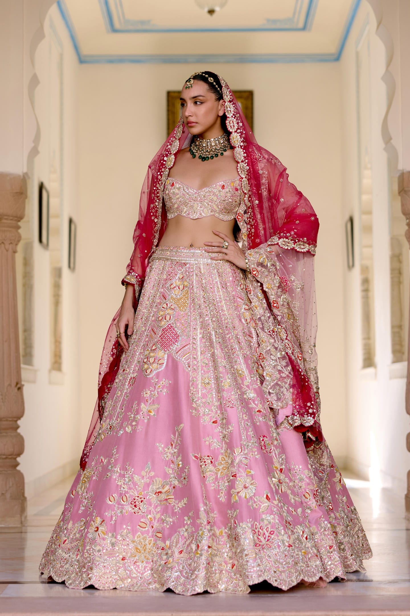 Rosaline Pink Mulberry Silk Bridal Lehenga Set