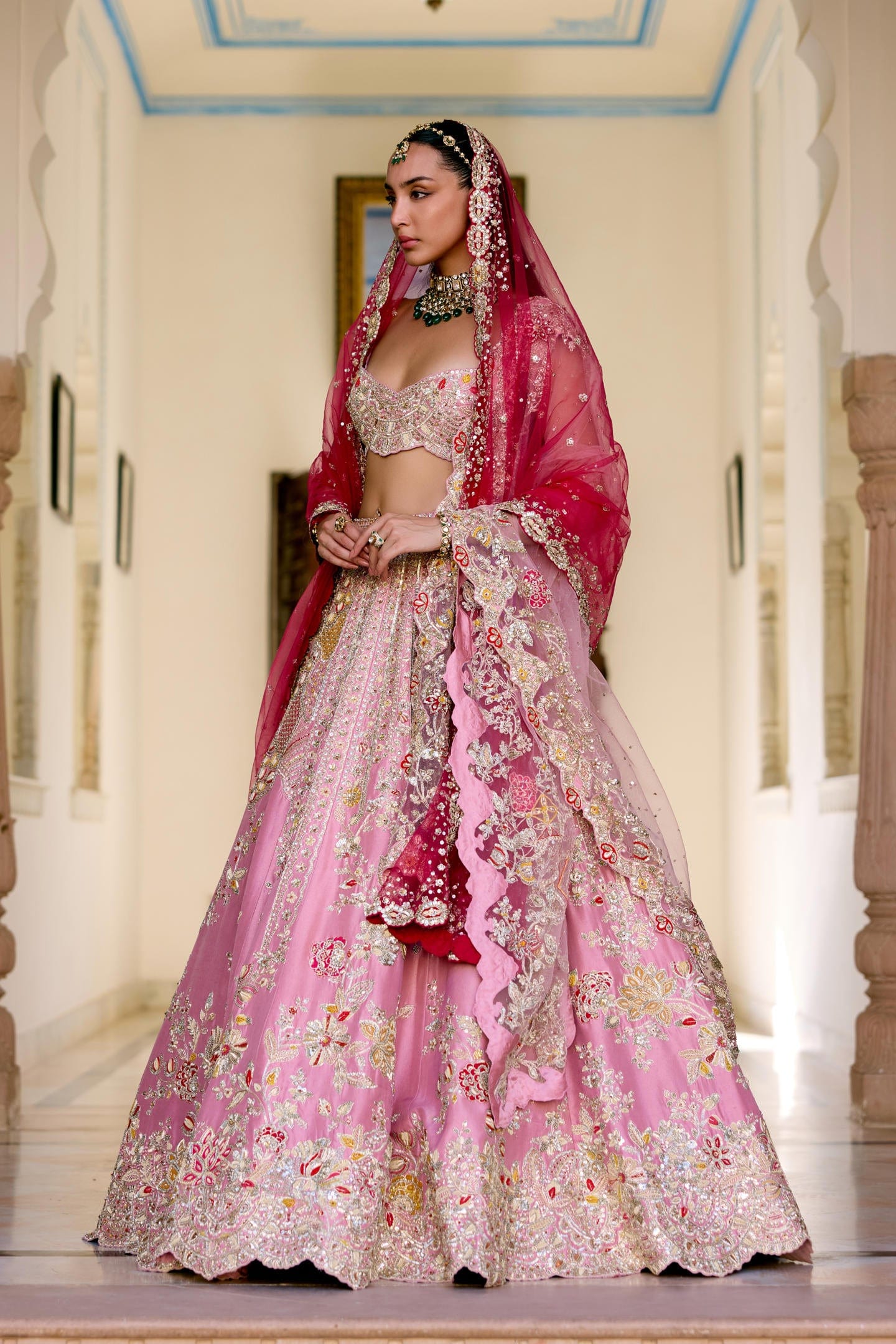 Rosaline Pink Mulberry Silk Bridal Lehenga Set