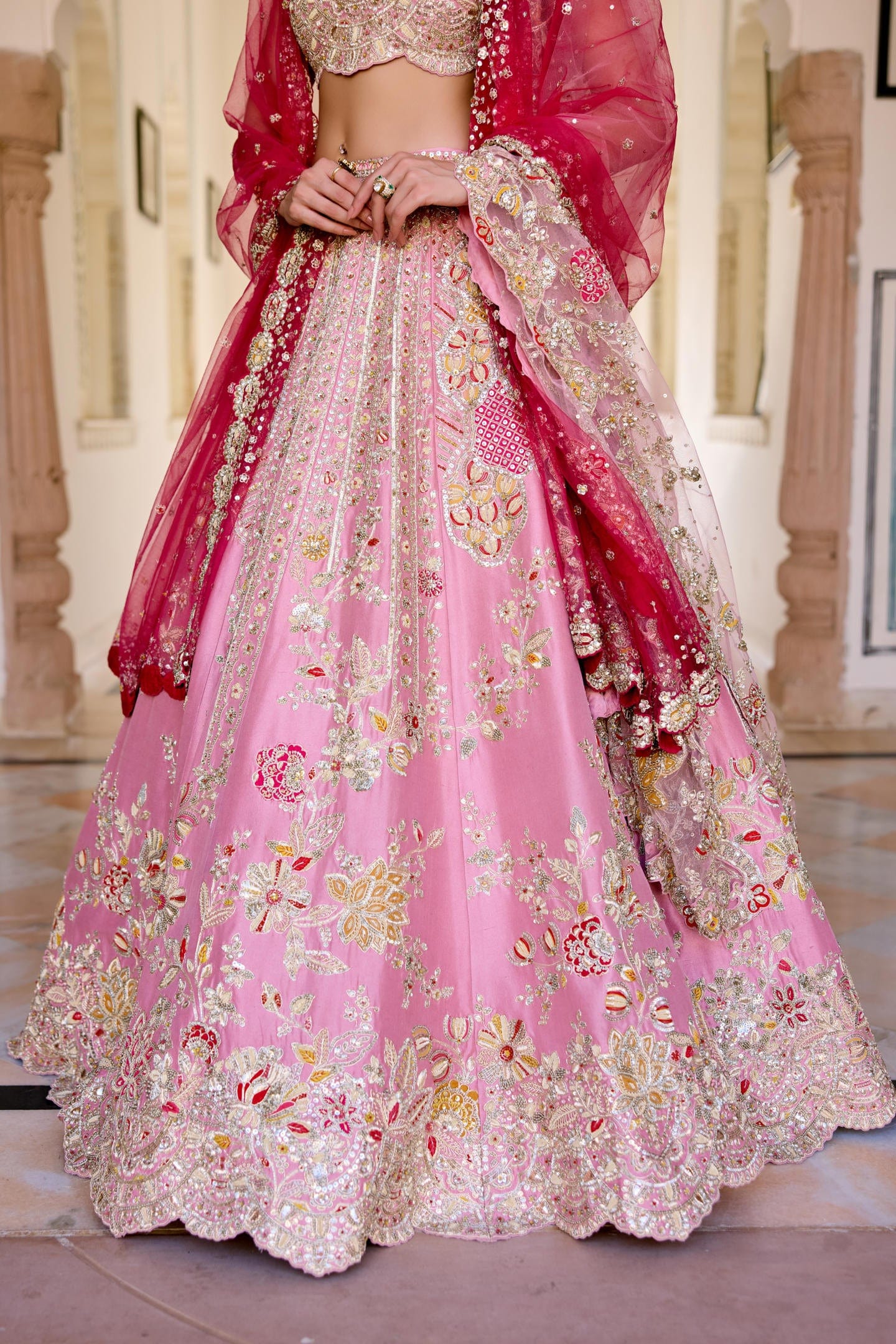 Rosaline Pink Mulberry Silk Bridal Lehenga Set