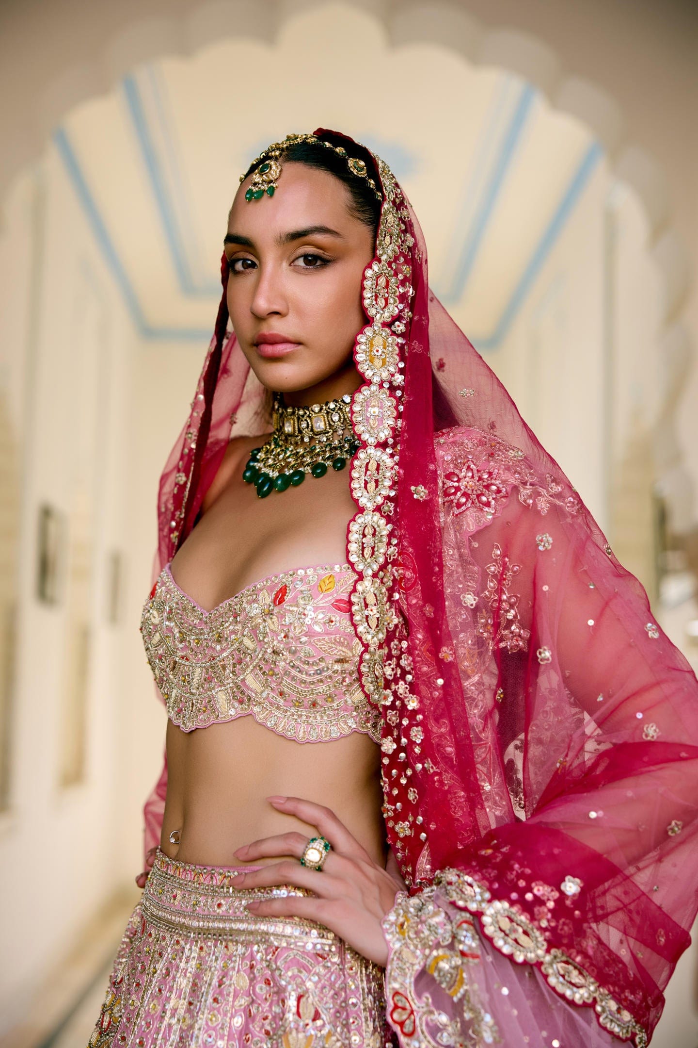 Rosaline Pink Mulberry Silk Bridal Lehenga Set