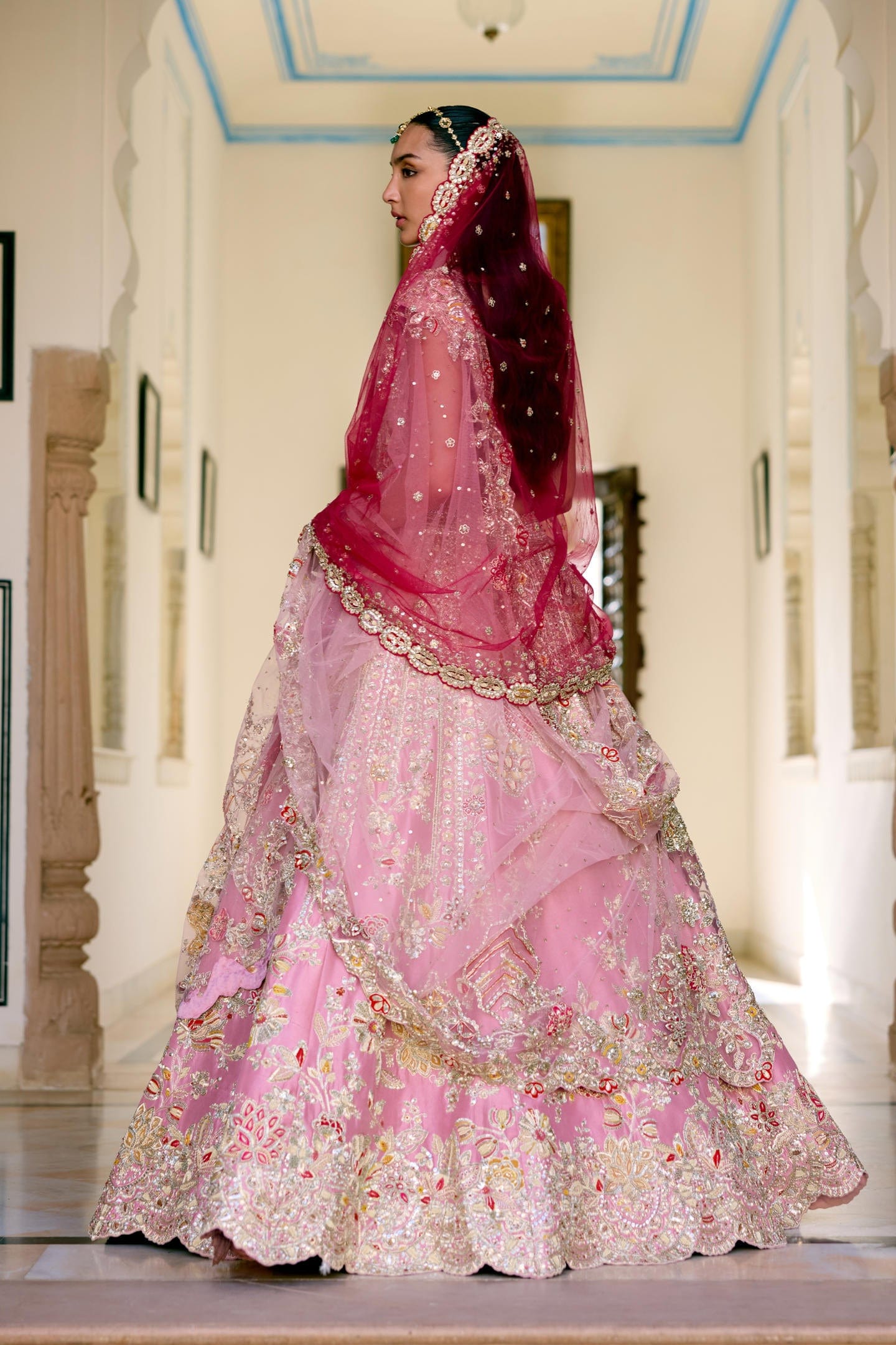 Rosaline Pink Mulberry Silk Bridal Lehenga Set
