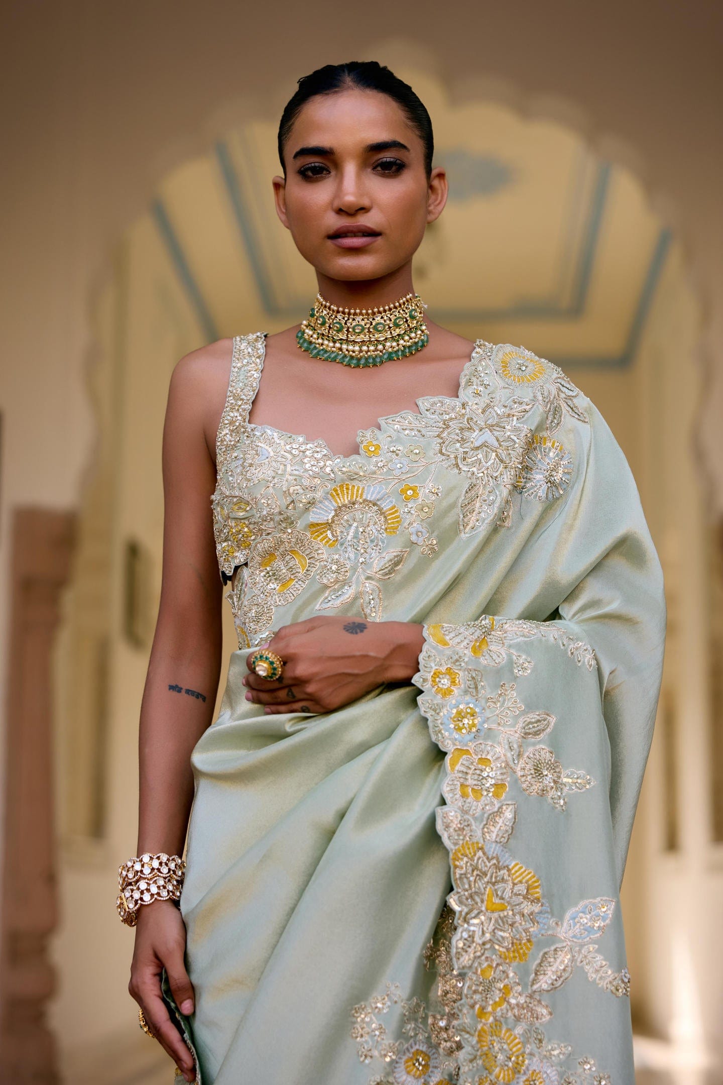 Sage Tissue Silk Saree Set