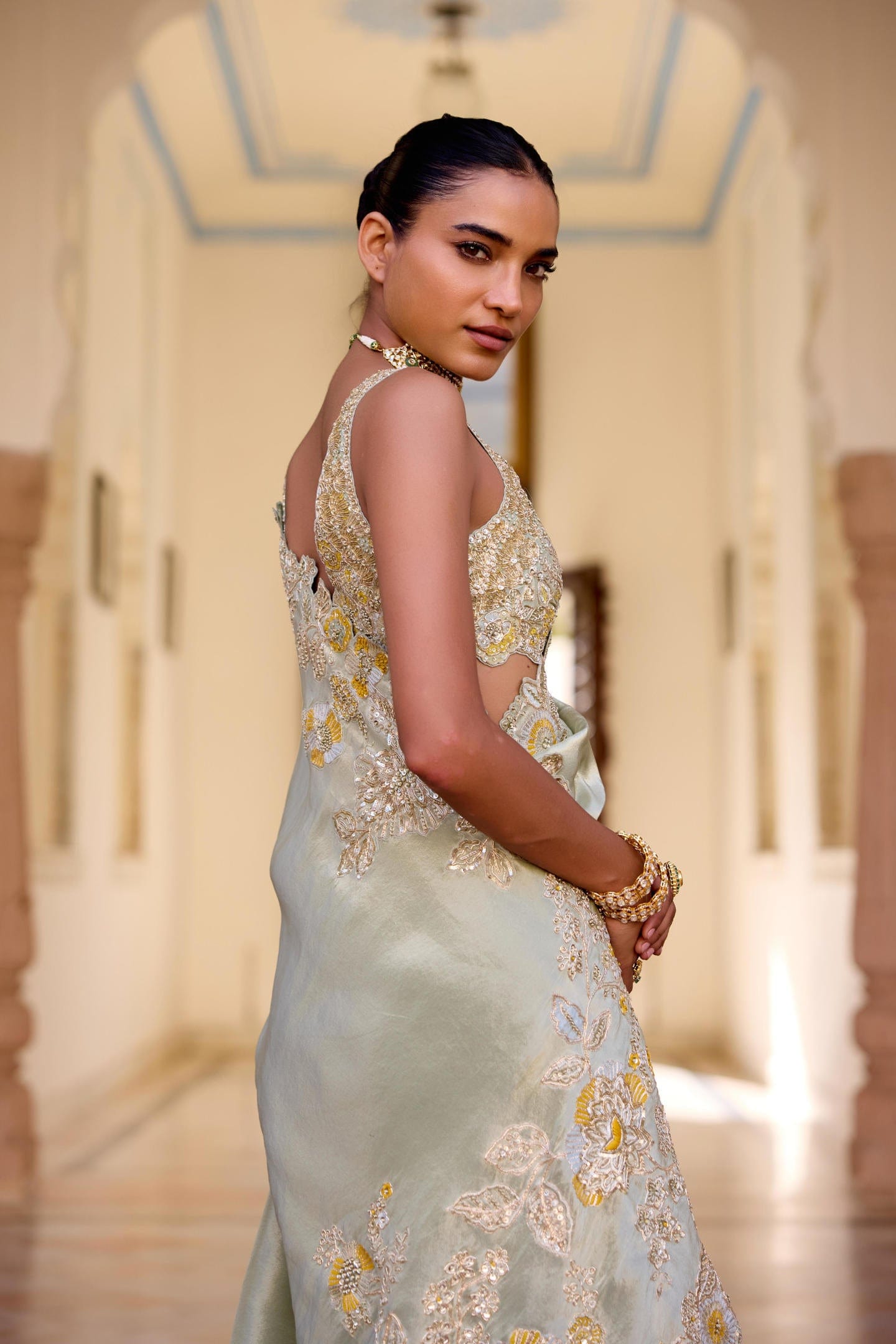 Sage Tissue Silk Saree Set