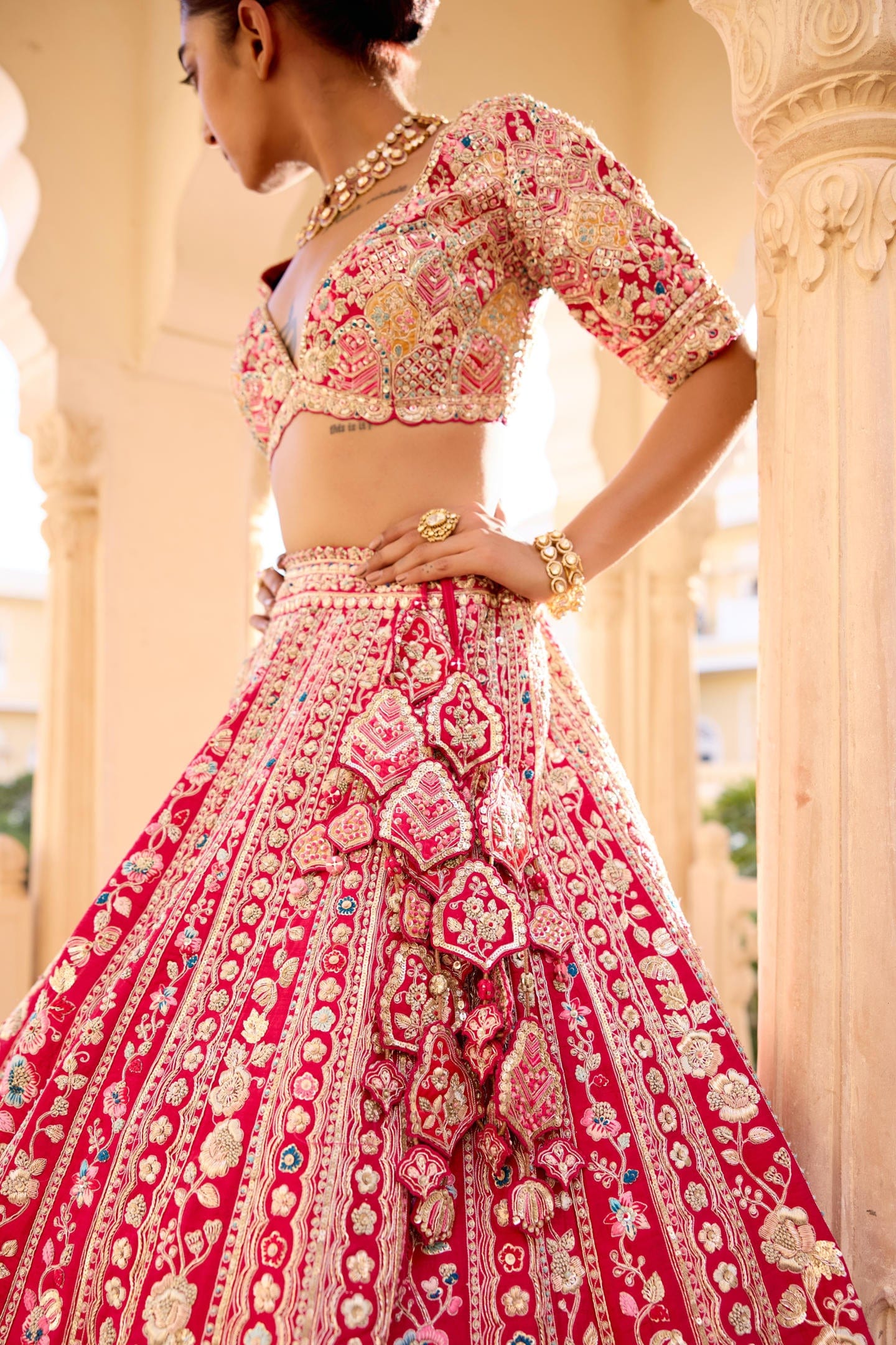 Cut Ruby Bridal Lehenga Set