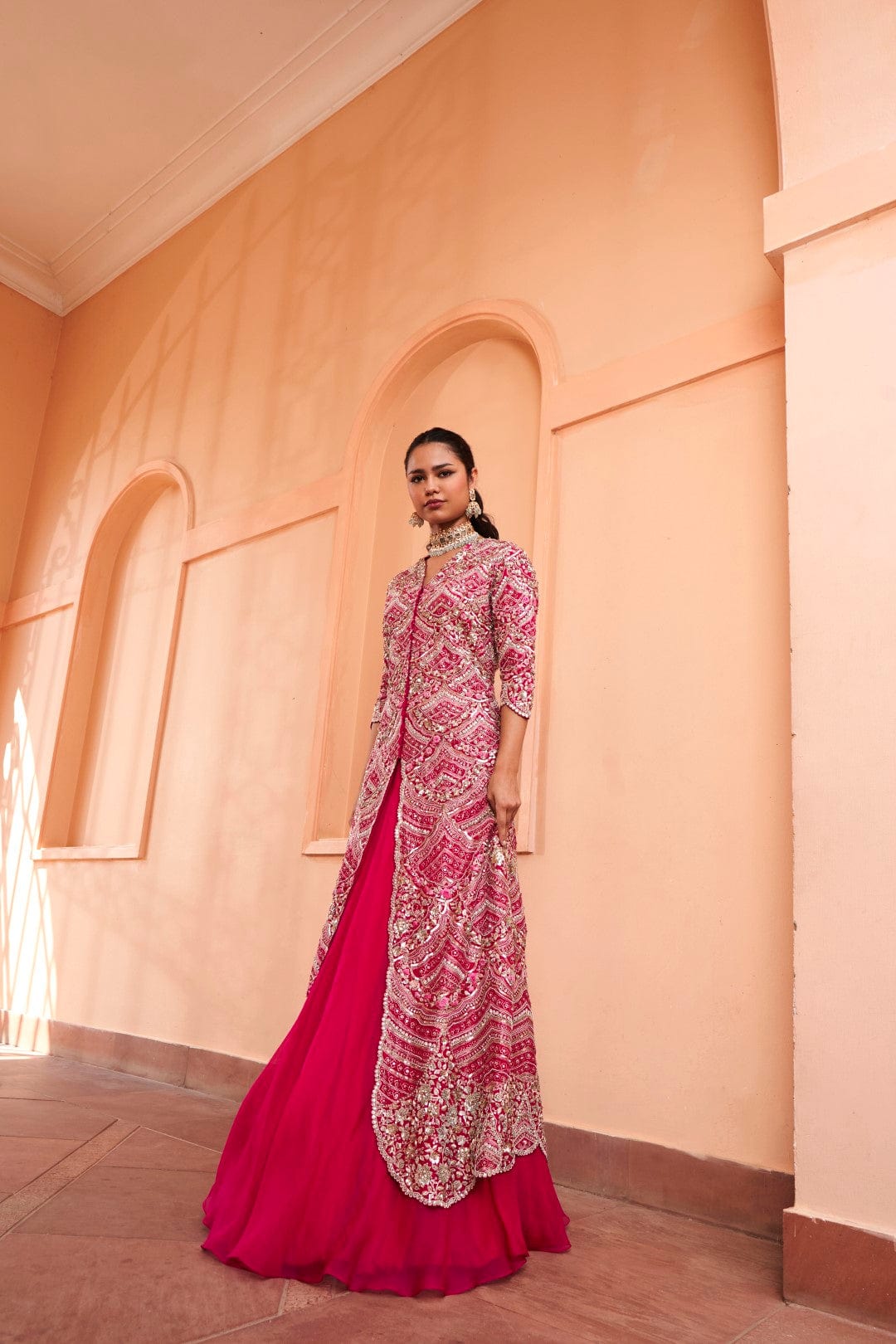 Scarlet Embroidered Layered Jacket Set