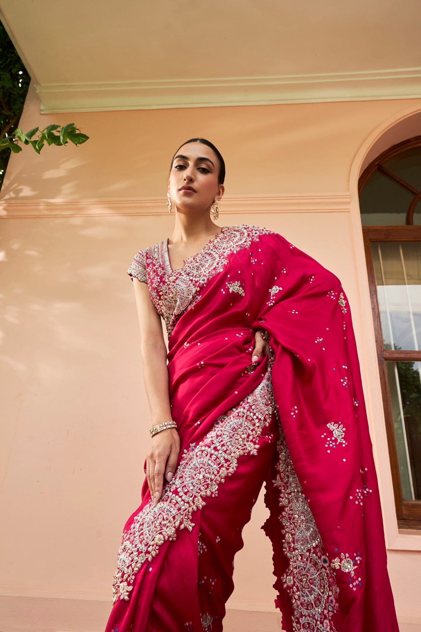 Cut-Ruby Embroidered Saree