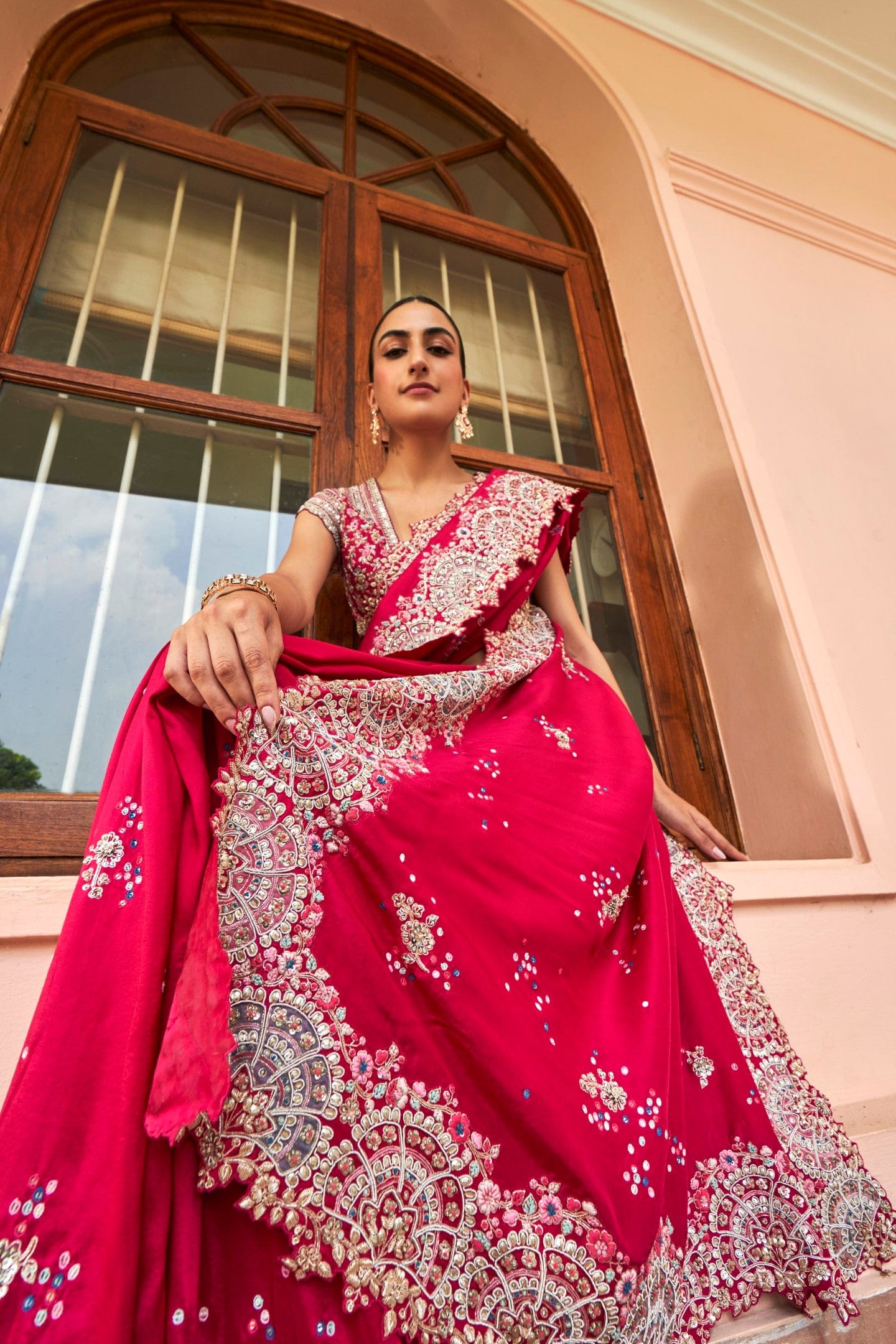 Cut-Ruby Embroidered Saree