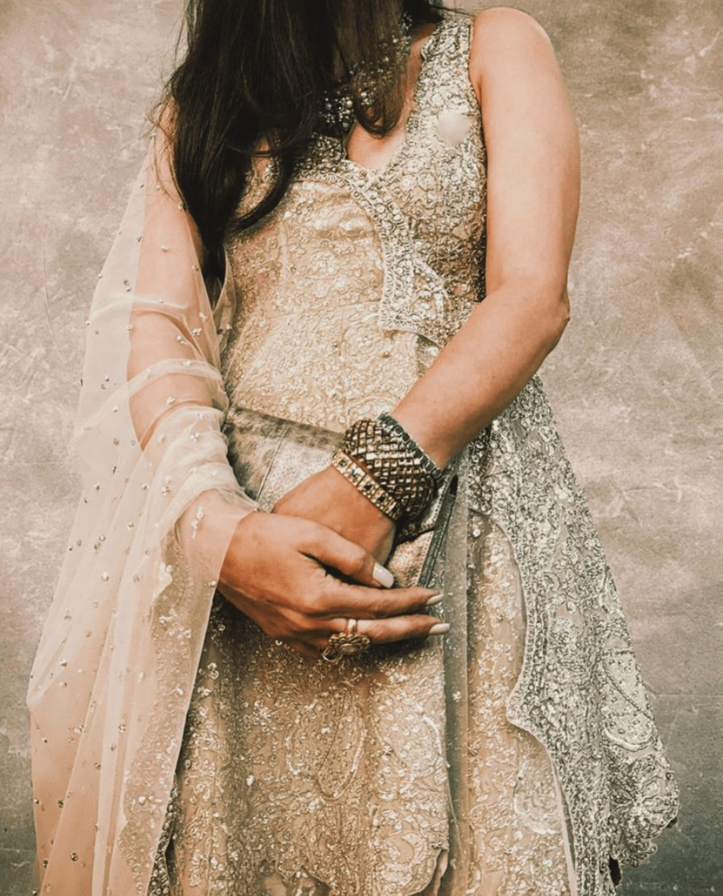 Beige Champagne Embroidered Co-ord Set