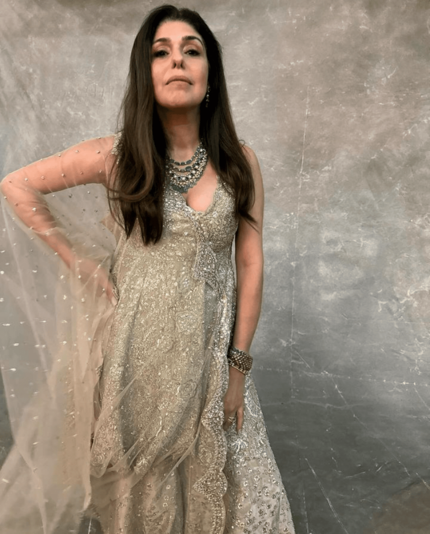 Beige Champagne Embroidered Co-ord Set